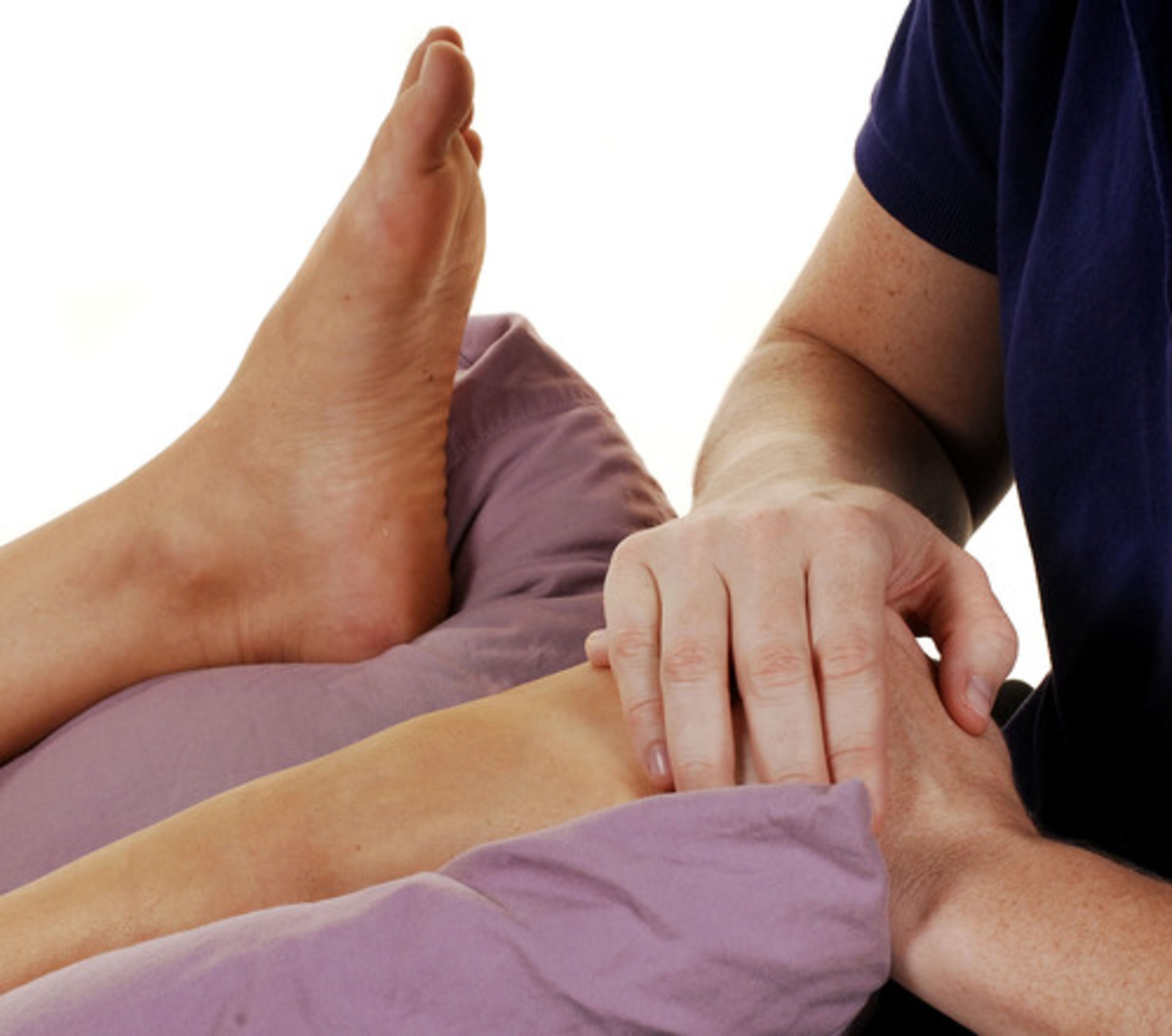FEET: Push thumbs into the balls of feet. Bend toes forward with thumb inside folds. Massage arch of feet. Pull foot forward for good stretch.