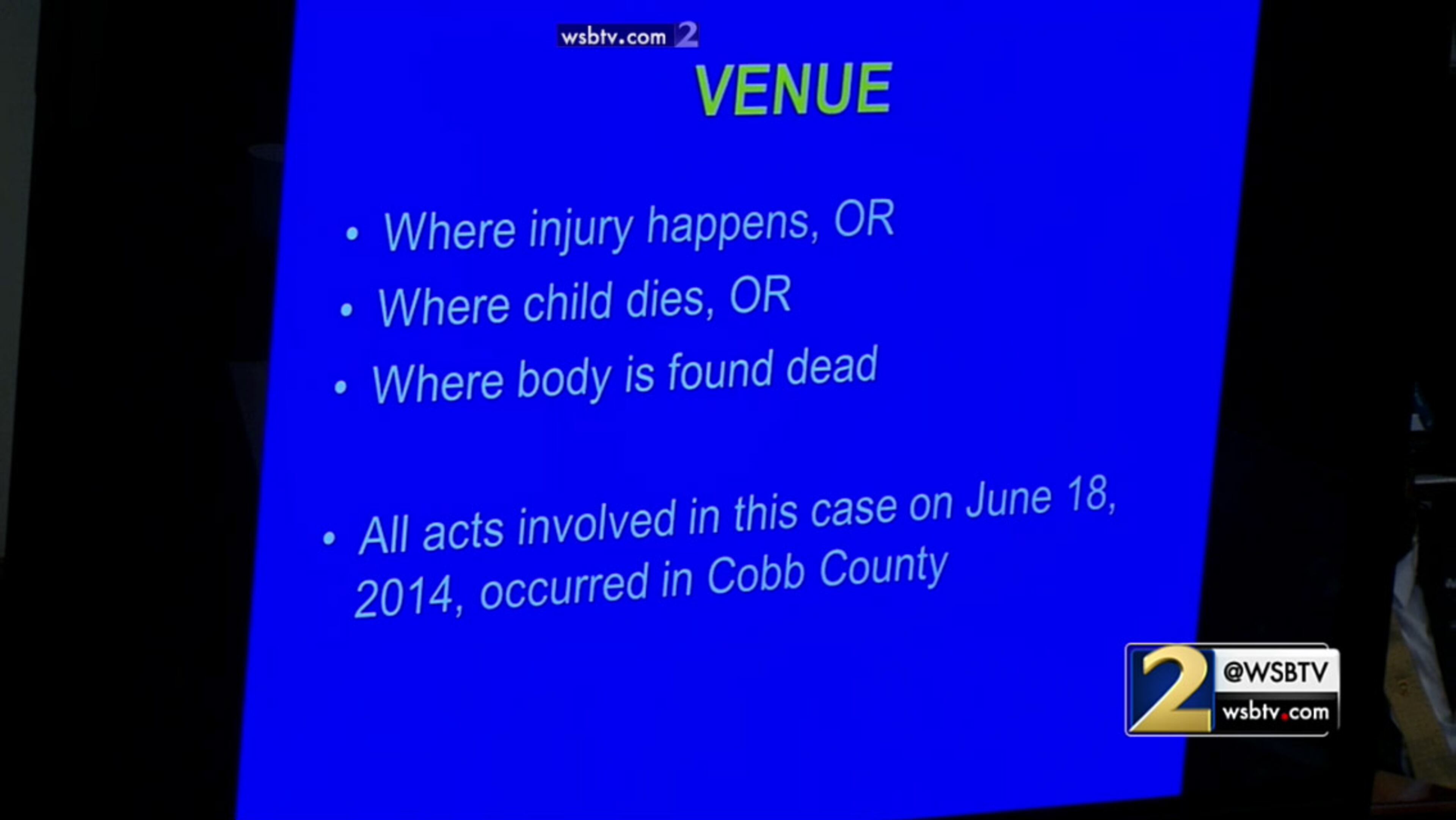 Prosecutor Chuck Boring explains to the jury why the venue of the charges is not in issue, during his closing argument during the murder trial of Justin Ross Harris at the Glynn County Courthouse in Brunswick, Ga., on Monday, Nov. 7, 2016. (screen capture via WSB-TV)