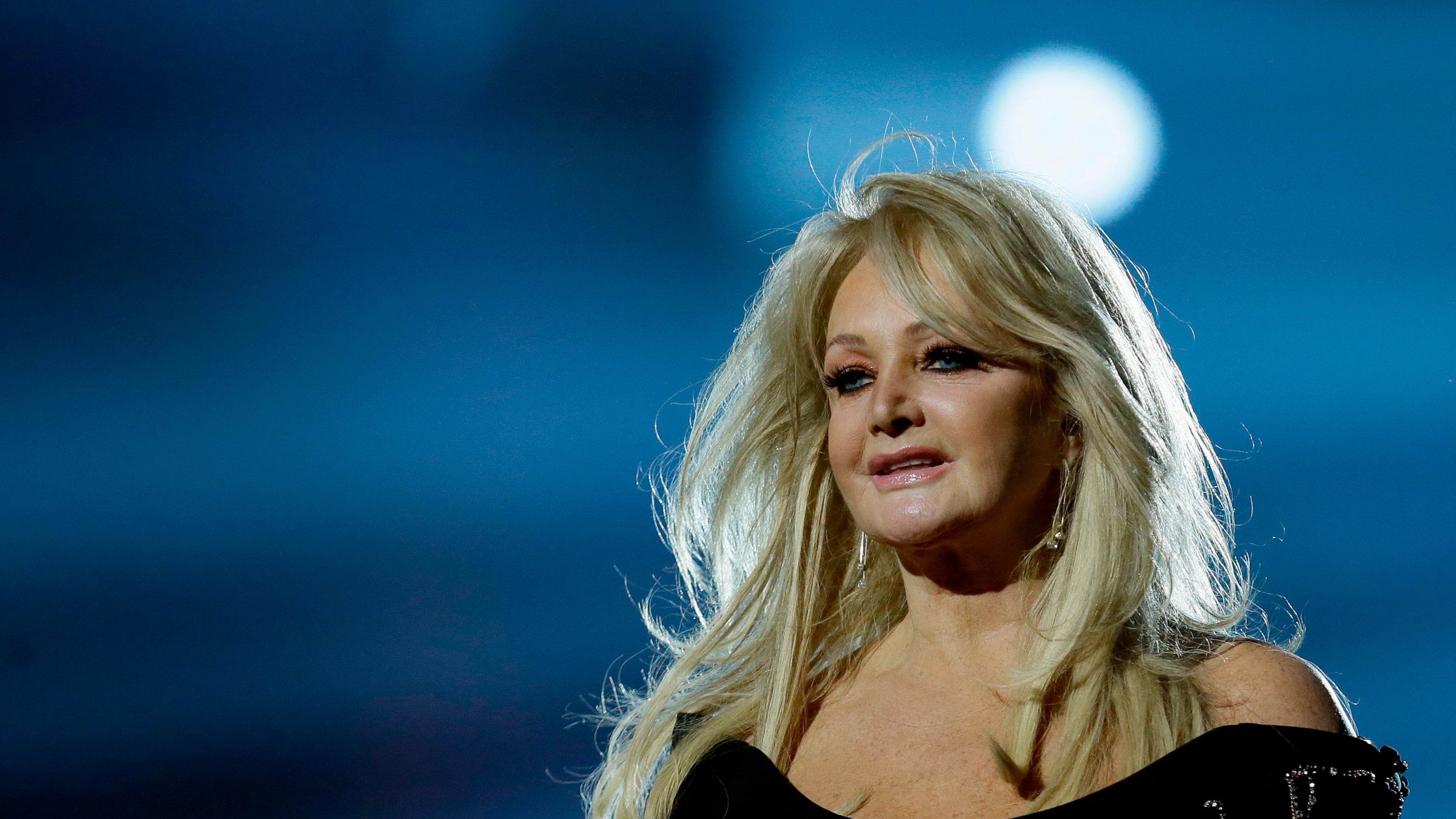 FILE - Singer Bonnie Tyler performs her song "Believe in Me" during a rehearsal for the final of the Eurovision Song Contest at the Malmo Arena in Malmo, Sweden on May 17, 2013. (AP Photo/Alastair Grant, File)
