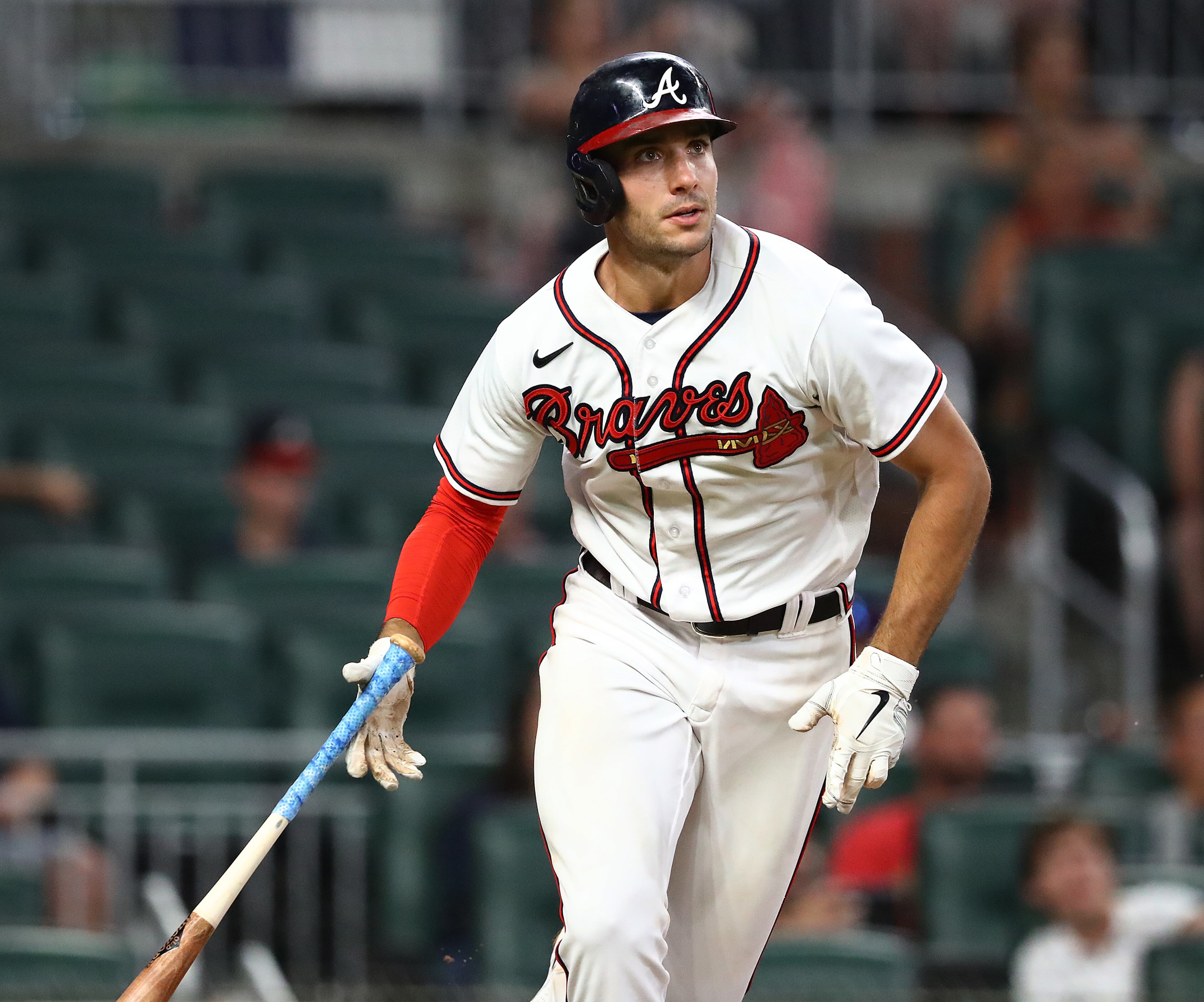 Atlanta Braves first baseman Matt Olson hits a 2-run homer against the San Francisco Giants during the ninth inning of a MLB baseball game on Tuesday, June 21, 2022, in Atlanta. Olson also had a 3 run homer in the third inning but the Braves still came up short in a 12-10 loss. “Curtis Compton / Curtis.Compton@ajc.com”