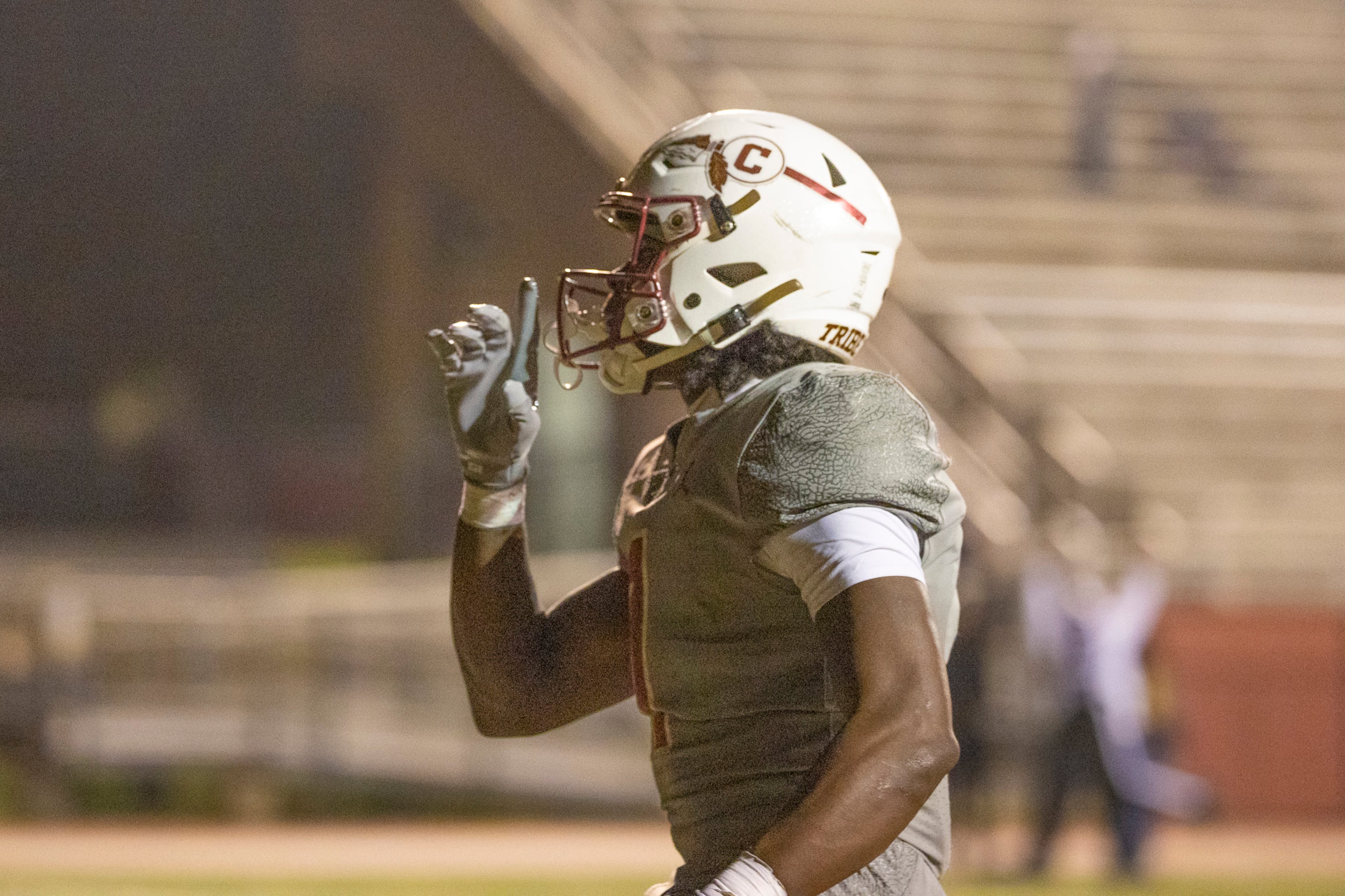 Creekside running back Gary Walker celebrates the game-winning touchdown during the Class 4A semifinal against Kell on Friday, Dec. 5, 2025, at Creekside High School in Fairburn. (Oscar Guevara Saenz for the AJC)