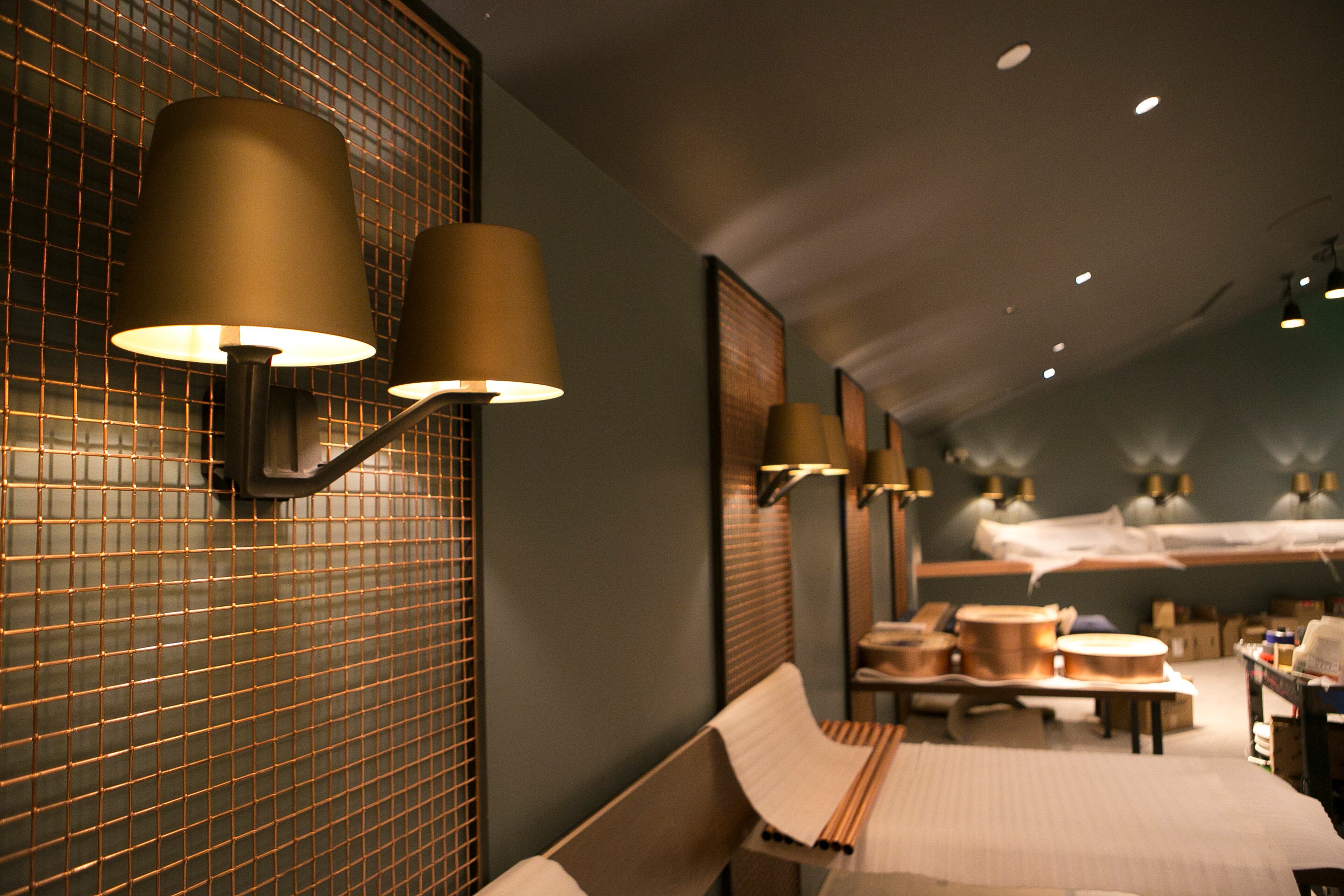 Details from the Chefs Club area are seen during a guided media tour through the in-progress renovations at the State Farm Arena in Atlanta, Ga., on Thurs., Sept. 20, 2018. The renovations, which total $192.5 million, are on track to be completed by the arena's scheduled open house on October 20. The current rate of progress is about $1 million of work per day, according to Brett Stefansson, Atlanta Hawks executive vice president and general manager of State Farm Arena. (CASEY SYKES, CASEYLANESYKES@GMAIL.COM)