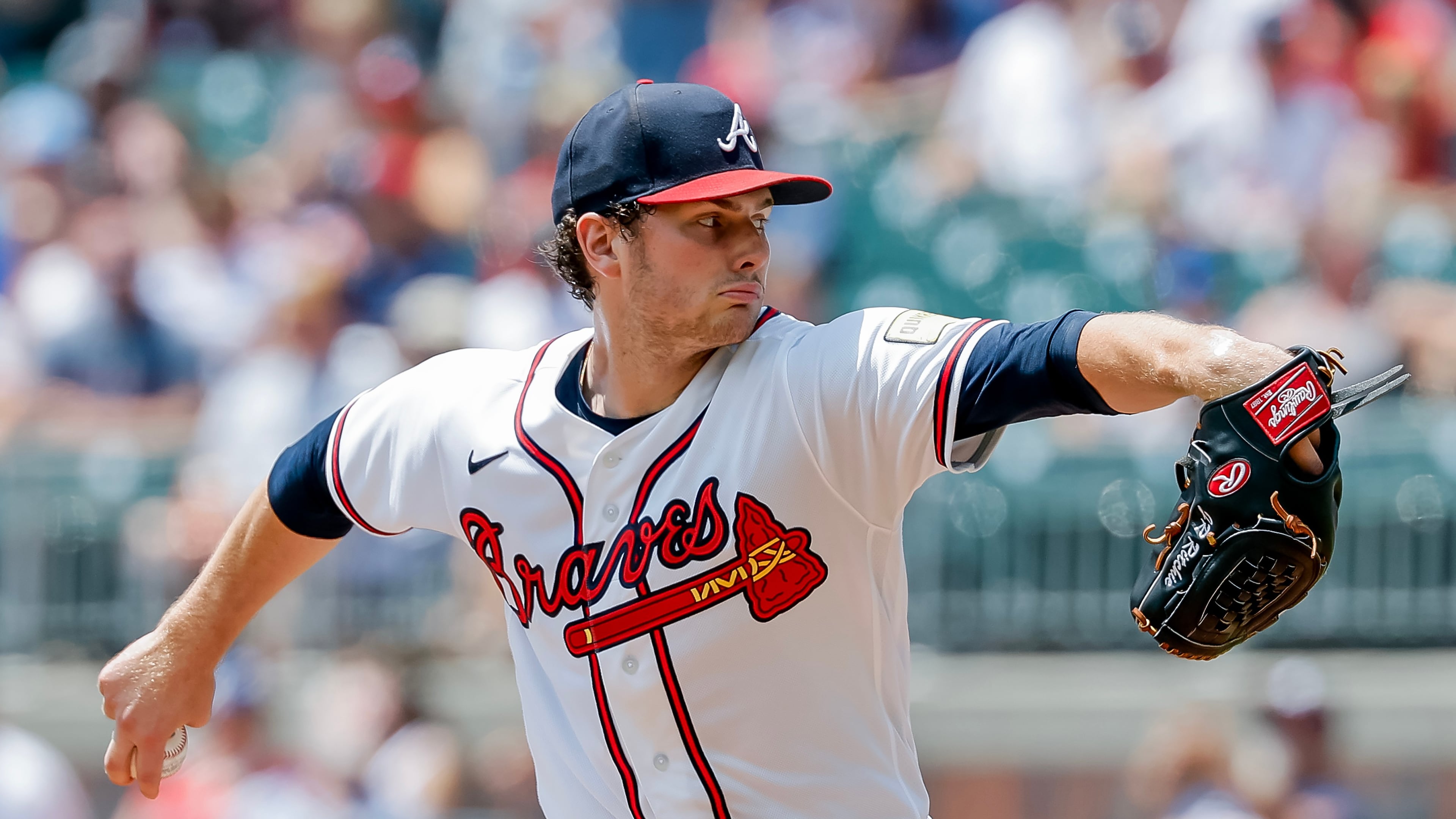 Atlanta Braves pitcher JR Ritchie delivers to a Washington Nationals batter during the first inning of a baseball game, Sunday, Aug. 2, 2026, in Atlanta. (AP Photo/Erik S. Lesser)