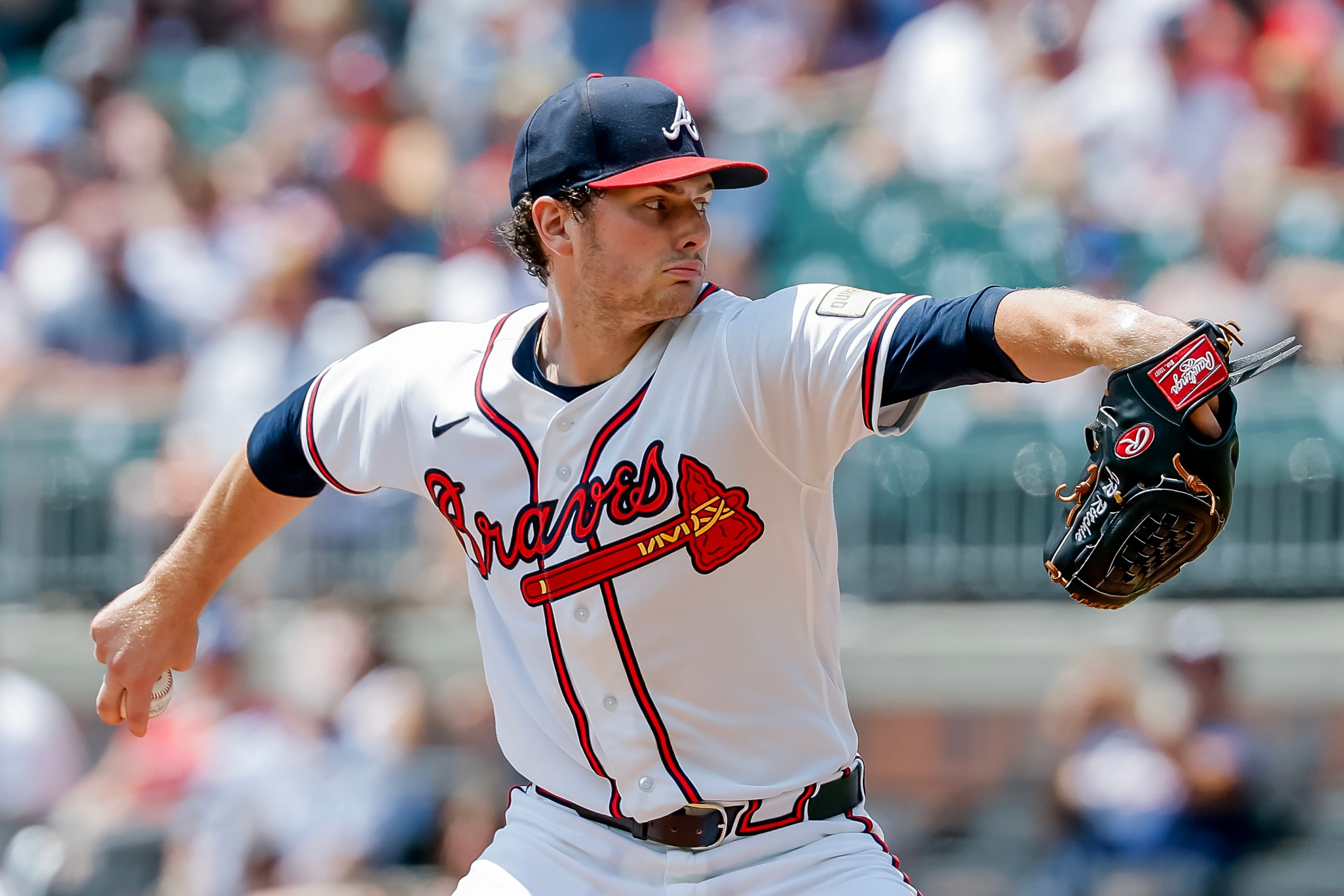 Pitcher JR Ritchie, shown throwing against the Nationals last month, has shined at times with the Braves. But there have also been some humbling outings along the way. (Erik S. Lesser/AP)
