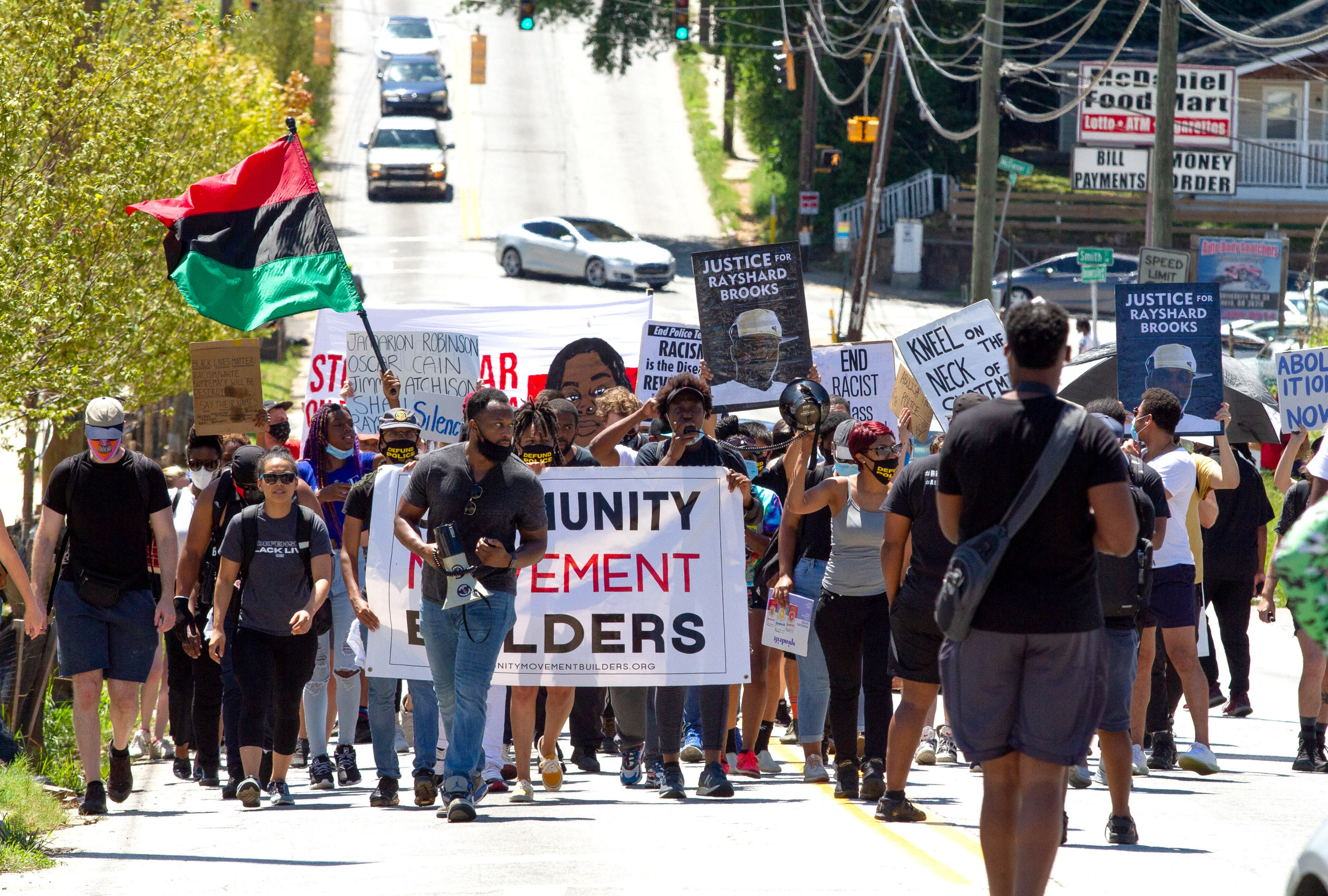 Marchers head for the Wendy's on University Avenue during the 'Take Back the Wendy's' March & Rally in Atlanta on Saturday, July 11, 2020. STEVE SCHAEFER FOR THE ATLANTA JOURNAL-CONSTITUTION