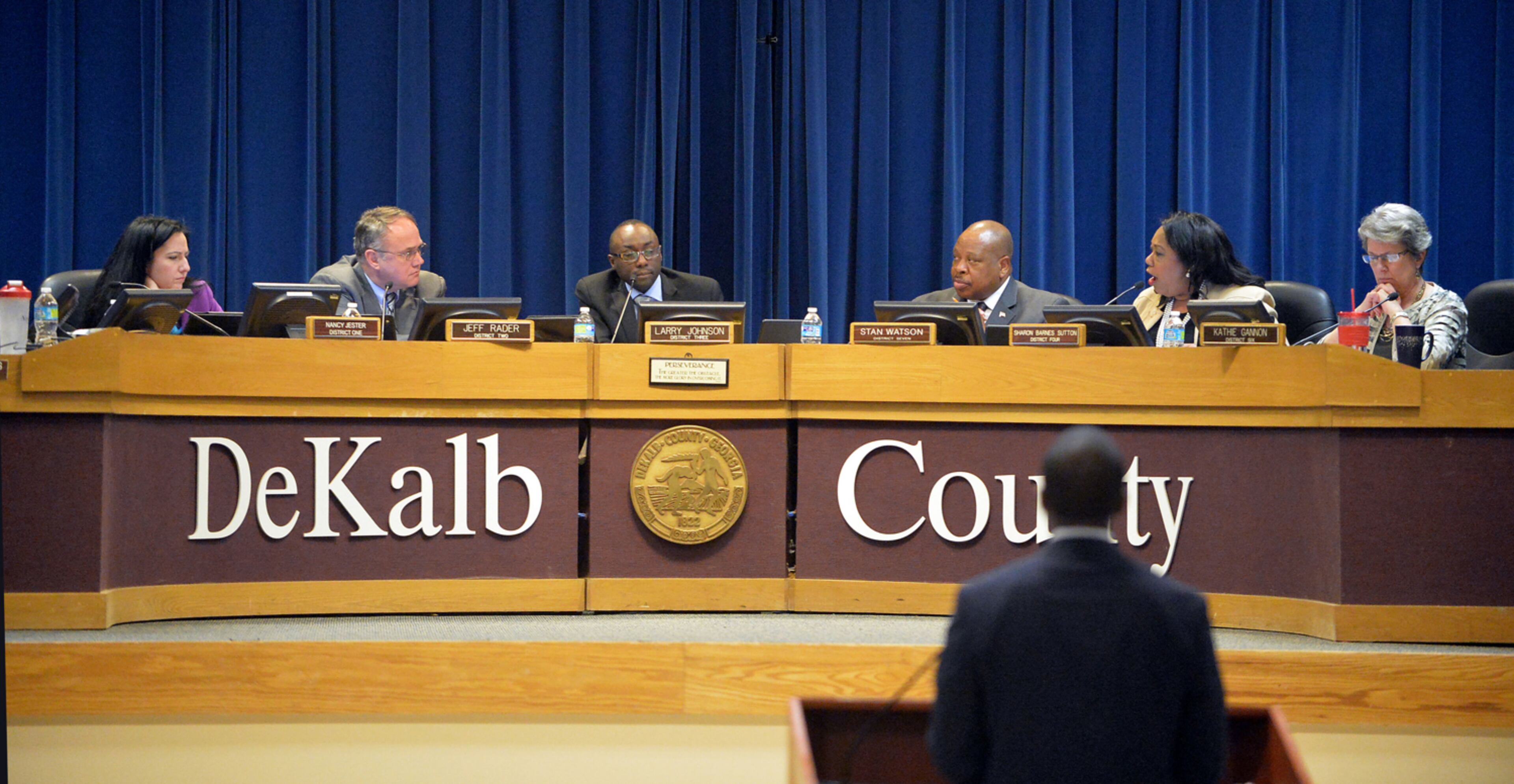 DYSFUNCTION JUNCTION--MARCH 10, 2015 DECATUR DeKalb County Commissioners bicker over tone and language and personal attacks during the commissioner appointment voting. The DeKalb County Commission meets Tuesday, March 10, 2015. The commission failed to confirm any of the five finalists to represent 140,000 residents of District 5 who have lacked a commissioner for more than a year and a half. The board, divided into two factions, couldn’t reach a consensus on the candidates after going through a seven-month effort to find a commissioner, including public interviews and repeated votes. The embattled commission has only had six members since July 2013, when Gov. Nathan Deal appointed then-Commissioner Lee May to serve as interim CEO while criminal charges are pending against suspended CEO Burrell Ellis. KENT D. JOHNSON/KDJOHNSON@AJC.COM