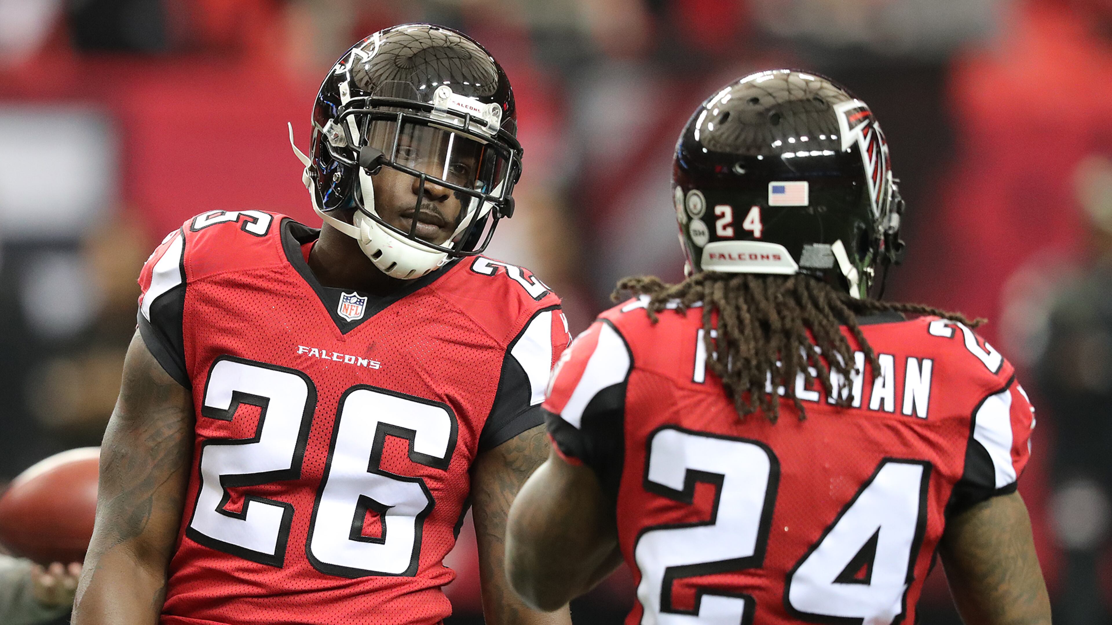 The Falcons have the NFL's best backfield duo in Tevin Coleman (left) and Devonta Freeman going into the 2017 season, according to Fox Sports. Curtis Compton/ccompton@ajc.com