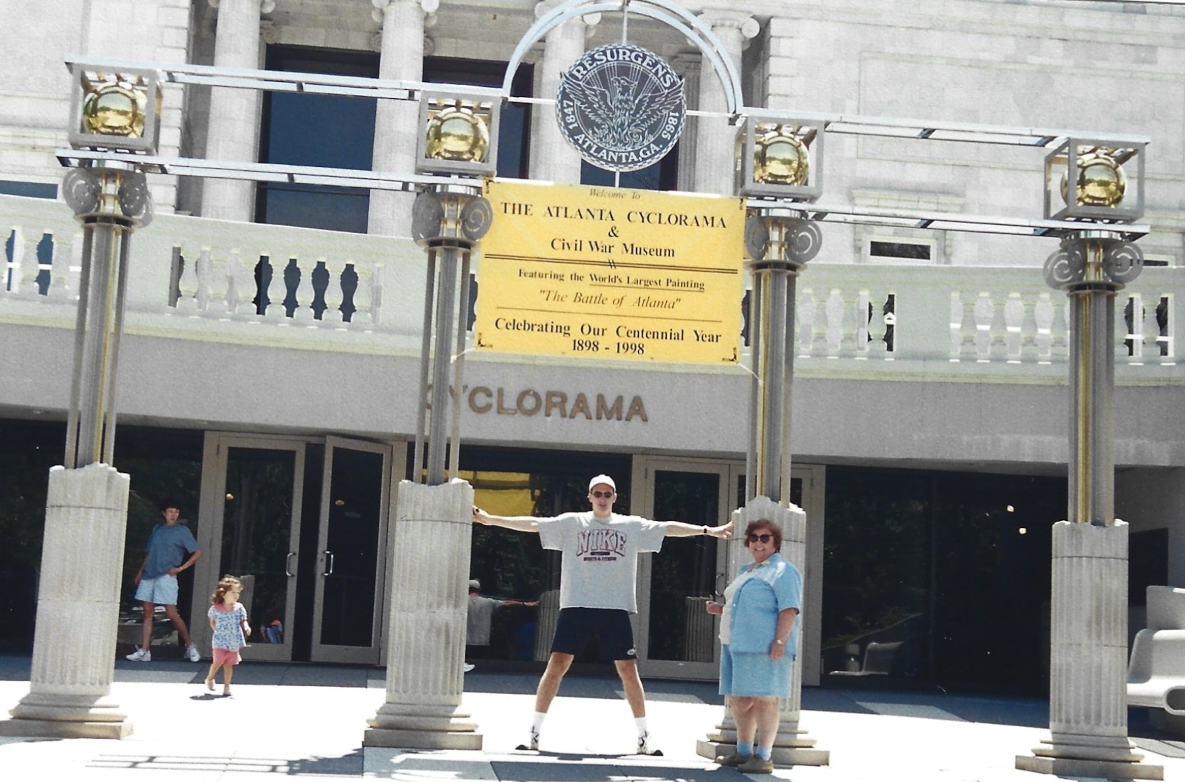 Steve Leo poses with Heather's mother, Raynor Cathey, in front of The Atlanta Cyclorama & Civil War Museum in Atlanta. (Courtesy of Steve Leo)