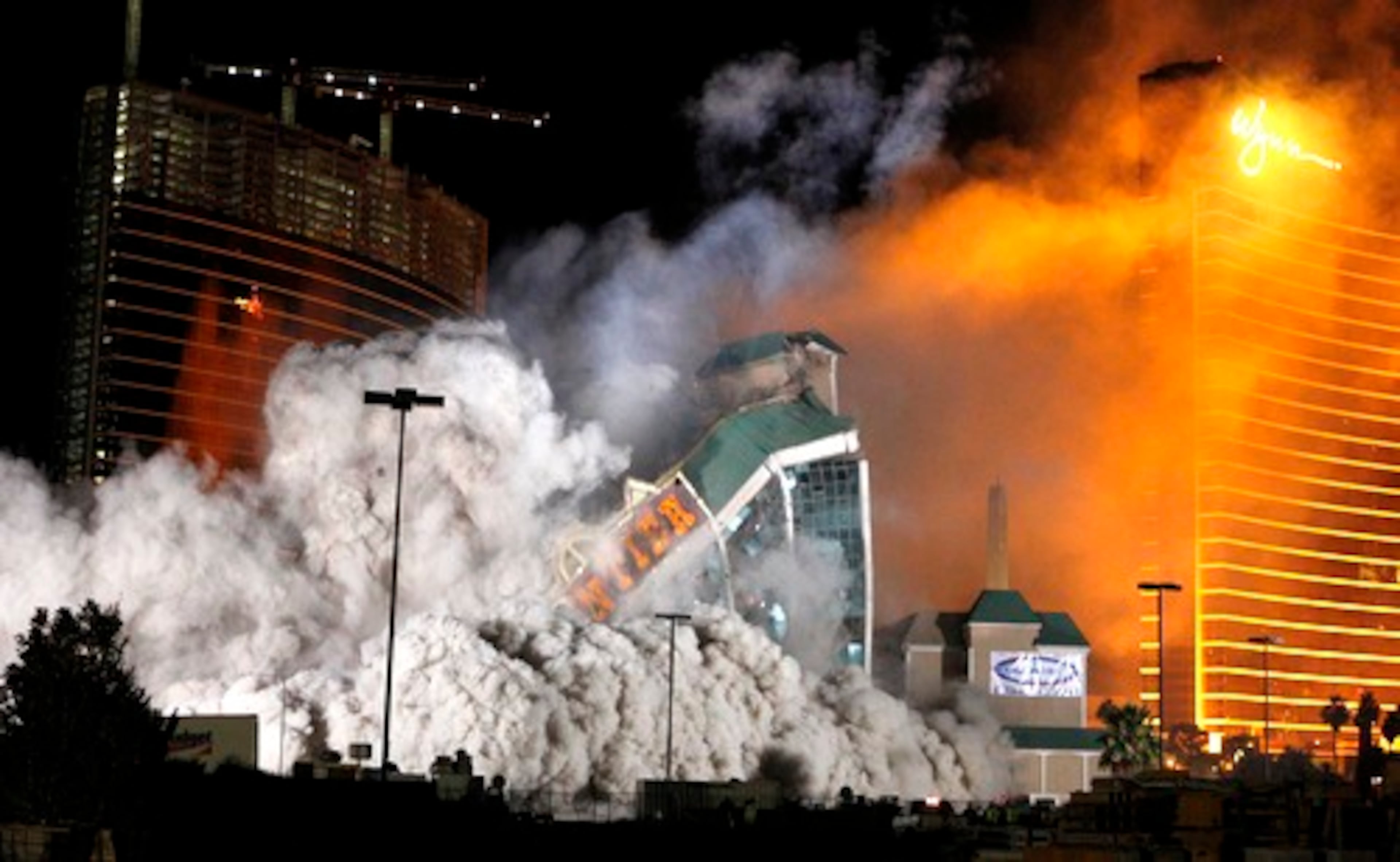 The New Frontier Hotel & Casino located on the Las Vegas Strip is imploded on Tuesday.