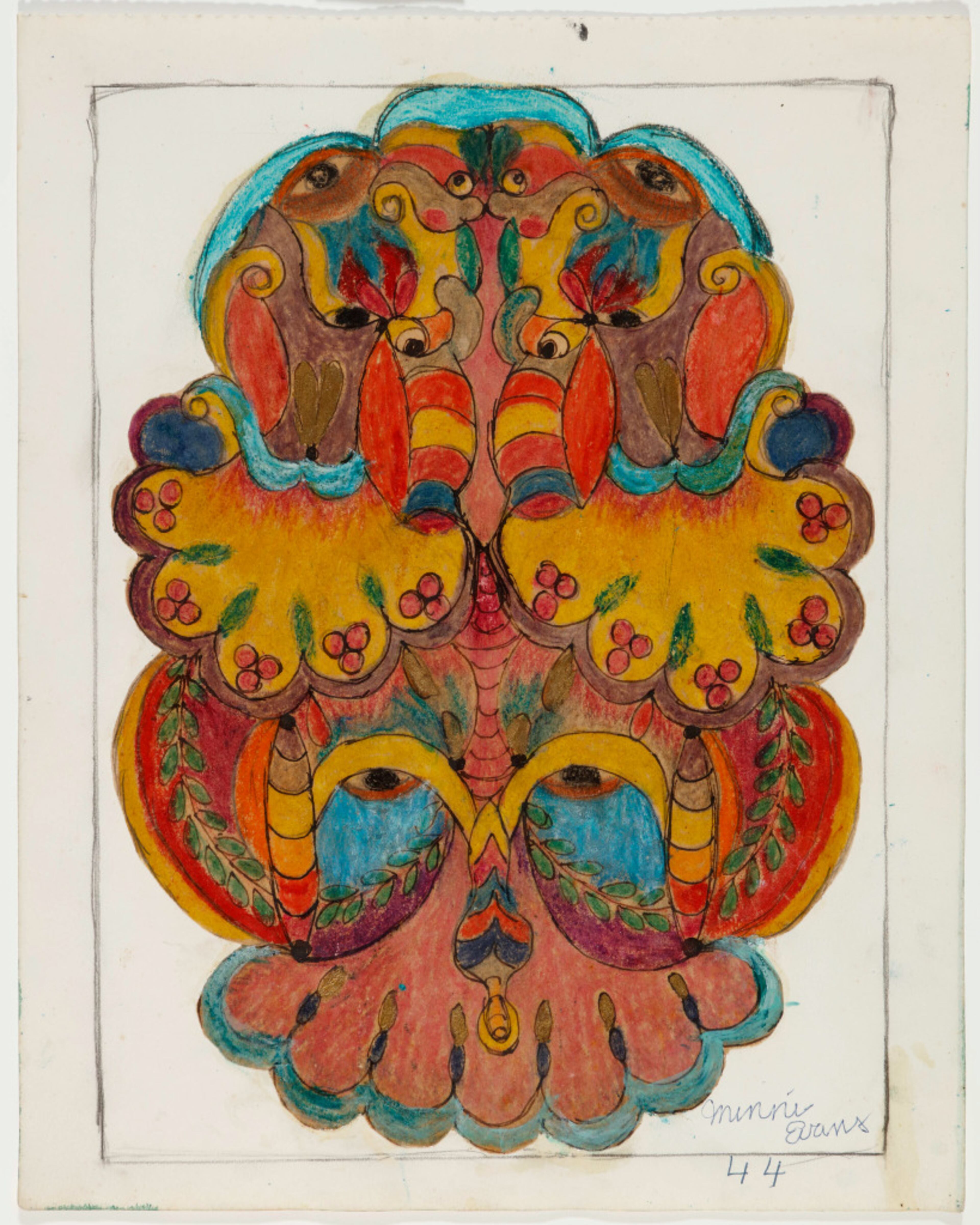 "Untitled (Scalloped Forms), 1944, crayon, ink and pencil on paper, by Minnie Evans. (Courtesy of High Museum of Art)