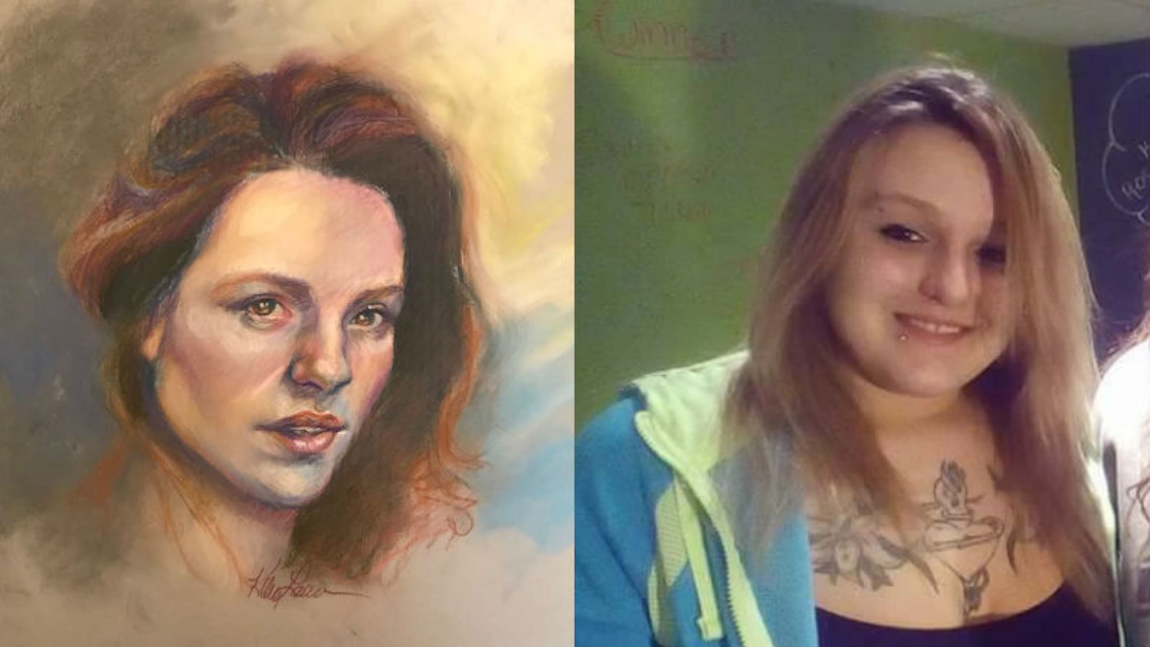 Courtney Dubois (right) and the sketch that was released by authorities.