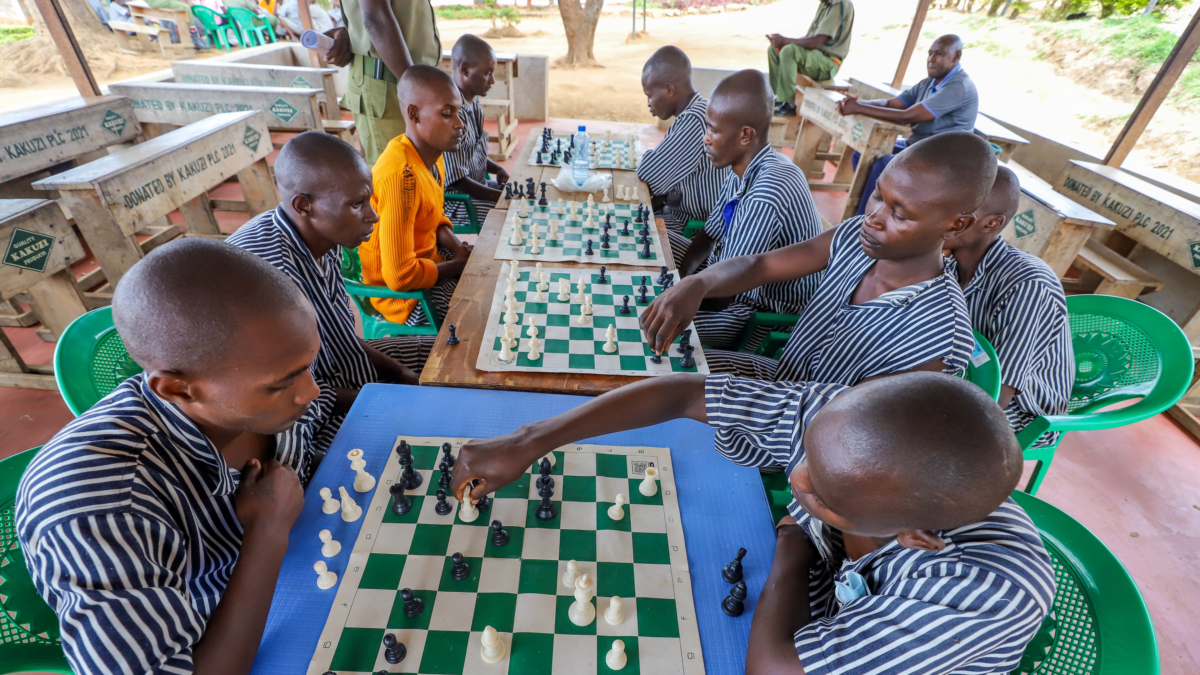 Kenyan prisoners play chess at Maranjau Prison in Murang'a, Kenya, Sept. 11, 2026. (AP Photo/Patrick Ngugi)