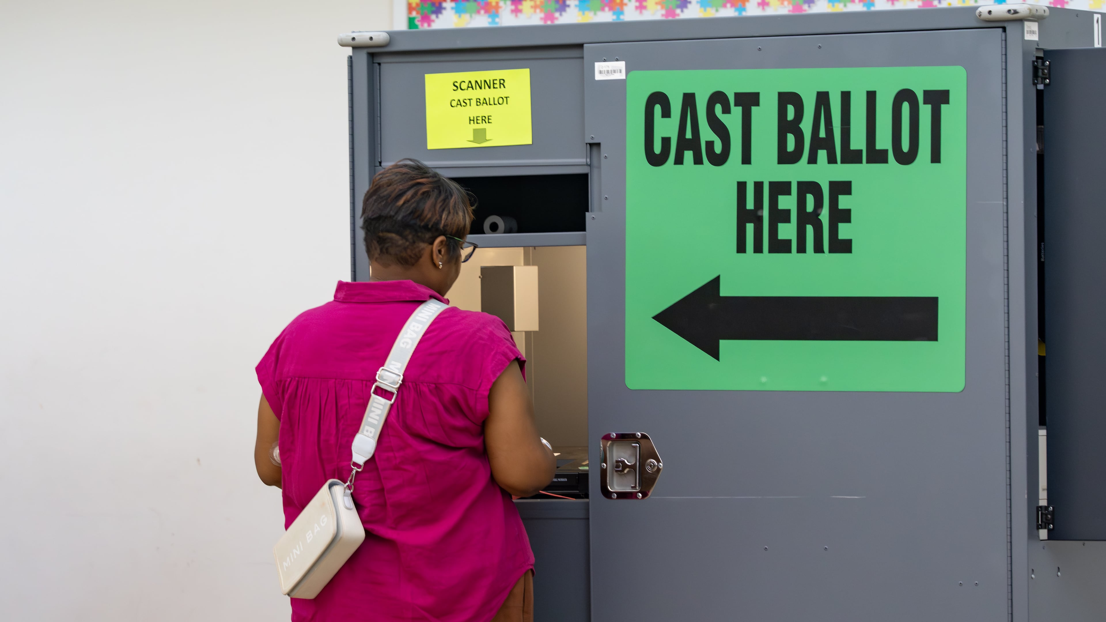 A woman casts her ballot at the Trinity United Methodist Church polling location in Austell, Georgia. Tuesday, May 19, 2026 (Ben Hendren for the AJC)