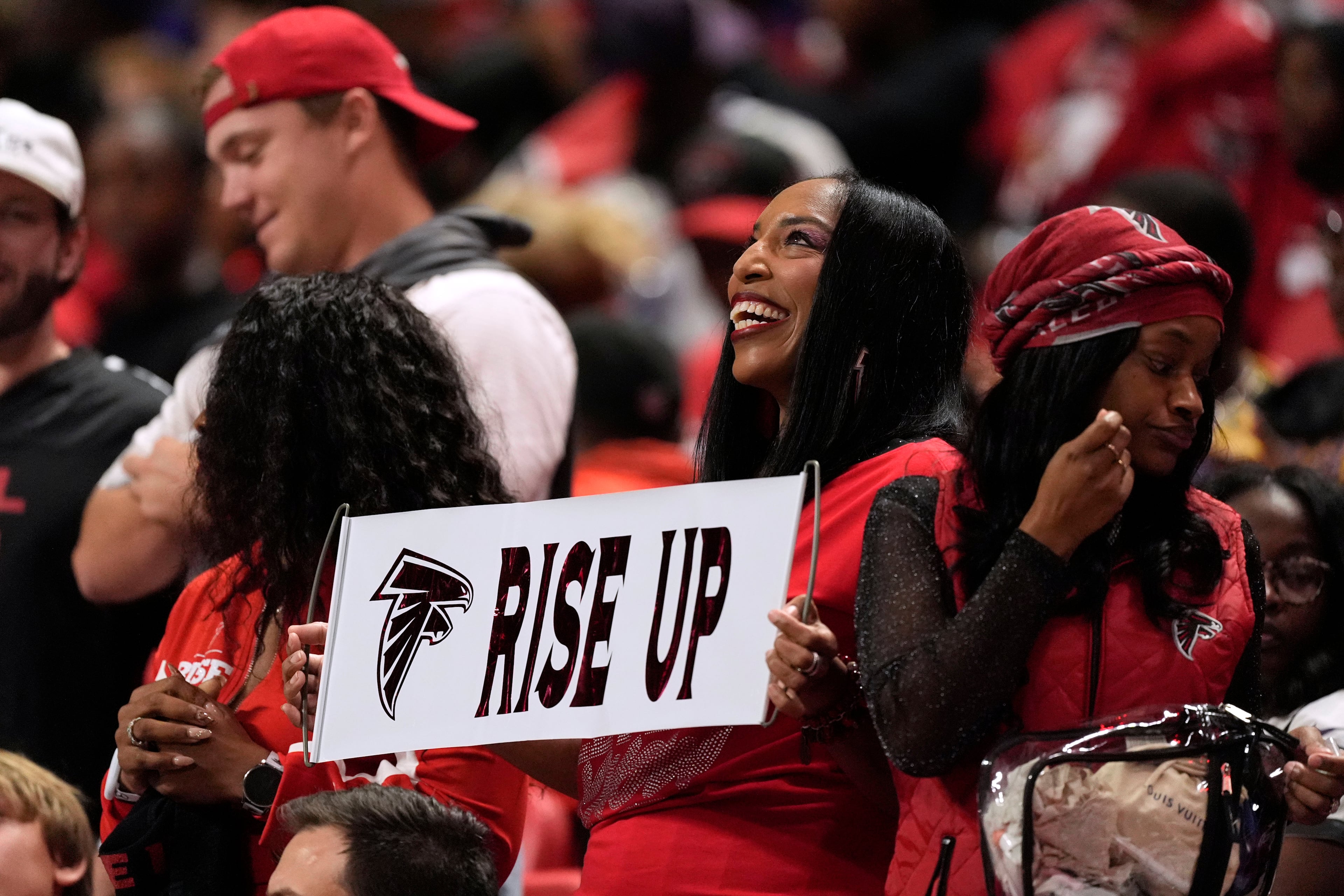 Fans cheer as the Falcons take on the Baltimore Ravens on Sunday, Oct. 11, 2026, in Atlanta. This week, the Falcons host the Bears at Mercedes-Benz Stadium. (Mike Stewart/AP)