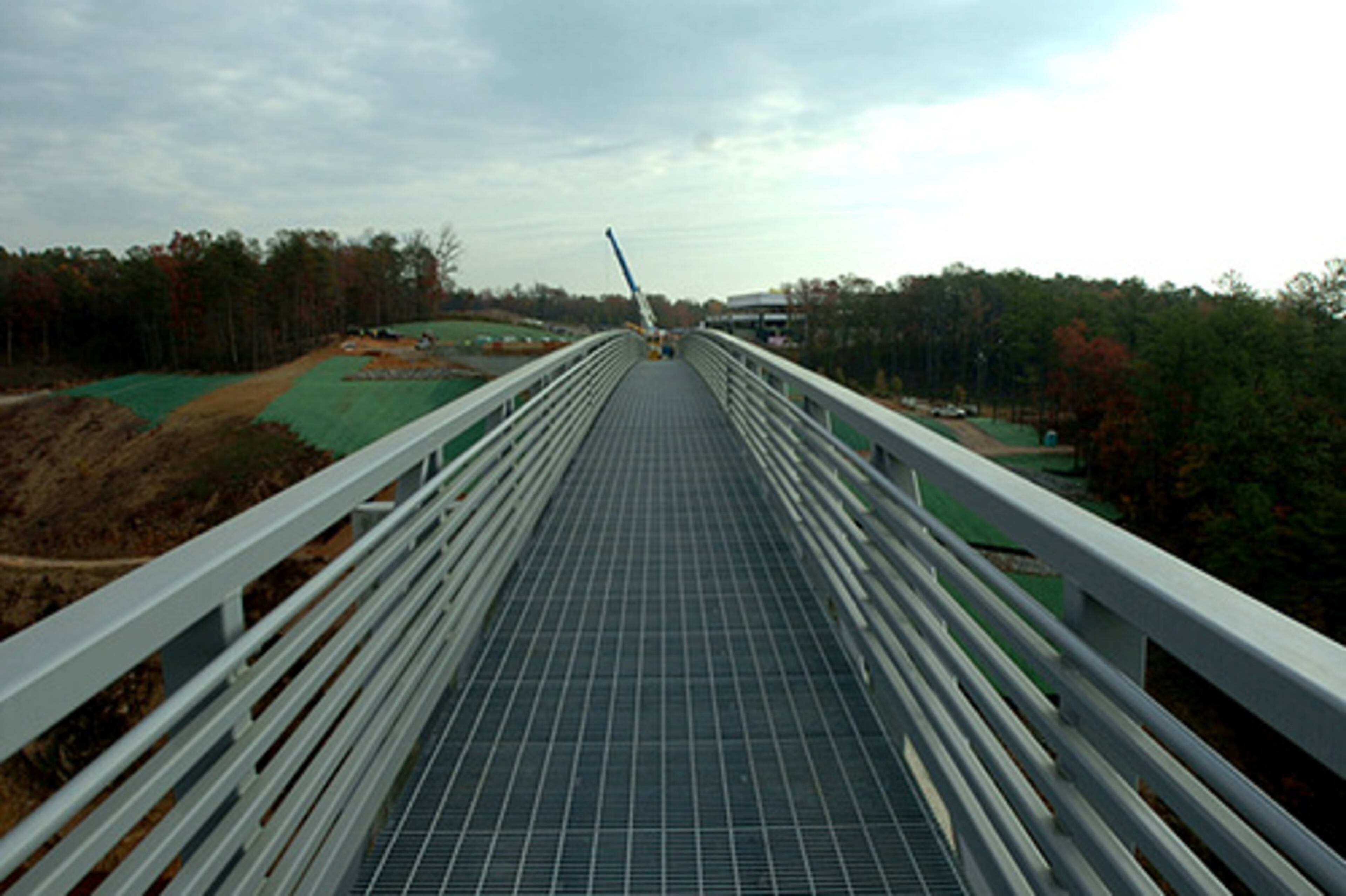 The walkway on top of the dam at the new Hickory Log Creek Reservoir. The dam is 180 feet tall.