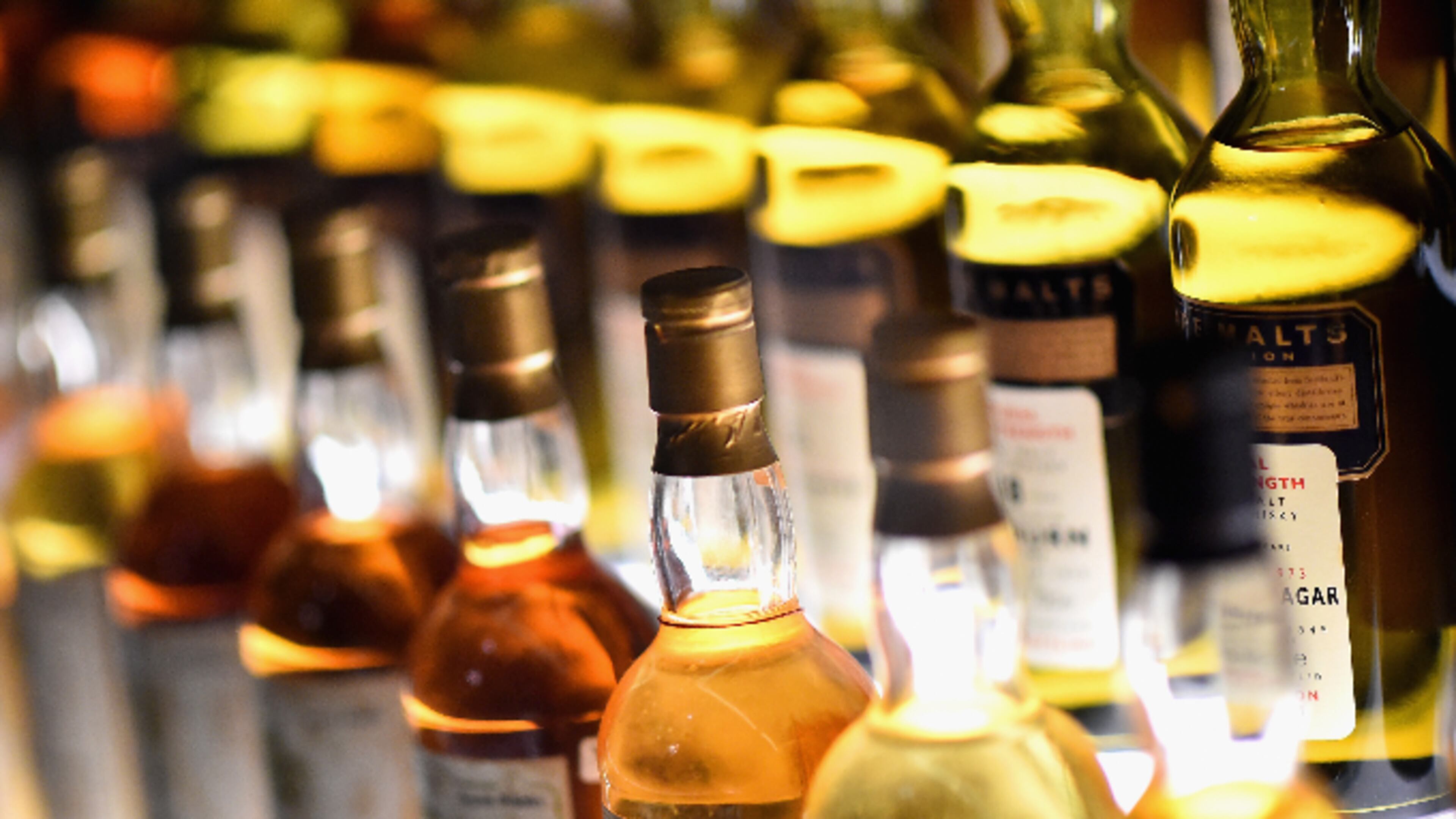 Bottles of whisky on display in the Diageo Claive Vidiz Collection, the world's largest collection of Scottish Whisky on display at The Scotch Whisky Experience on September 3, 2015 in Edinburgh, Scotland.