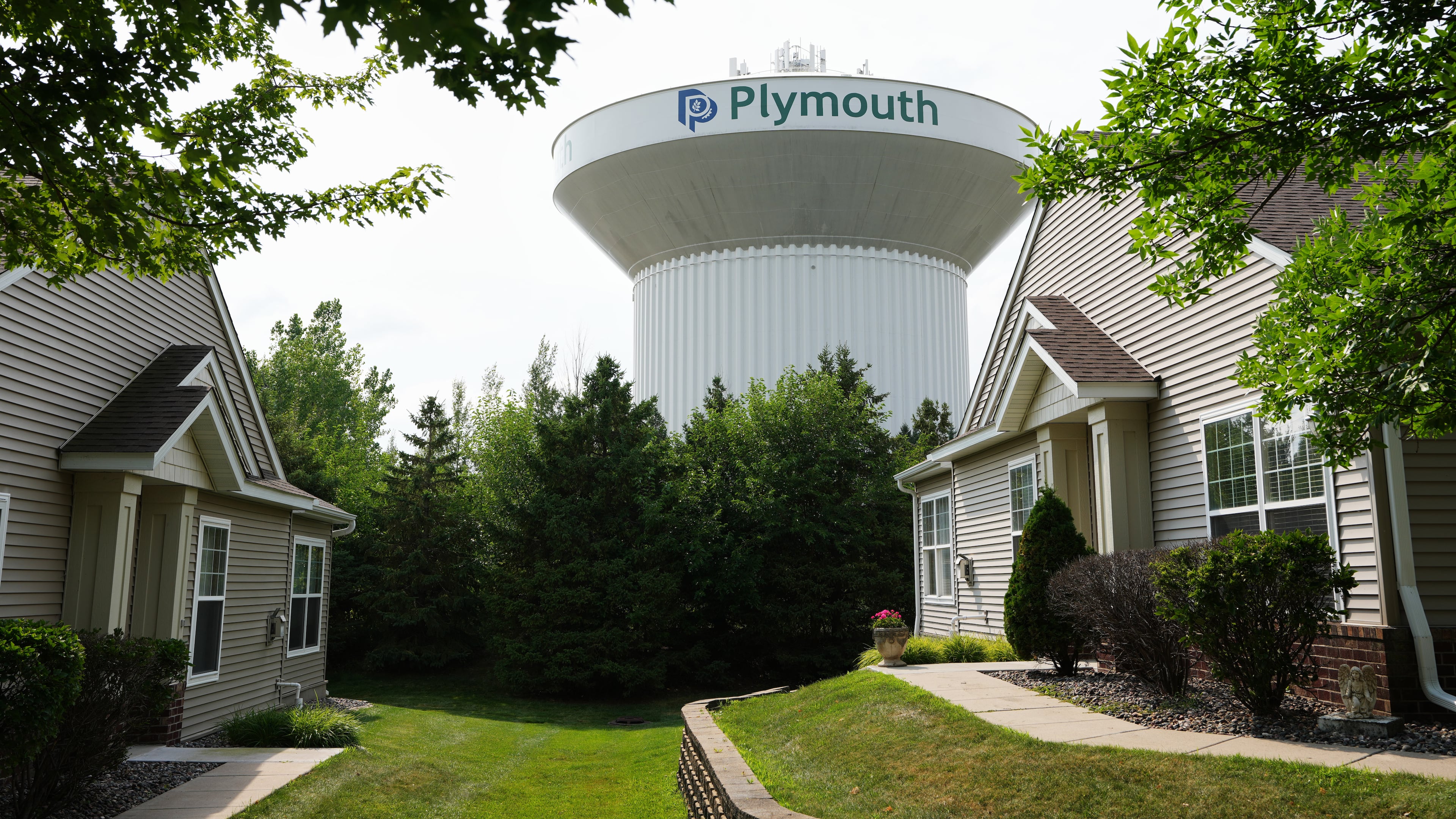 A water tower is seen Thursday, July 30, 2026, in Plymouth, Minn. A cyberattack targeted the operating technology at over 30 water systems in Minnesota, including Plymouth's, earlier this week, state officials said. (AP Photo/Ellen Schmidt)