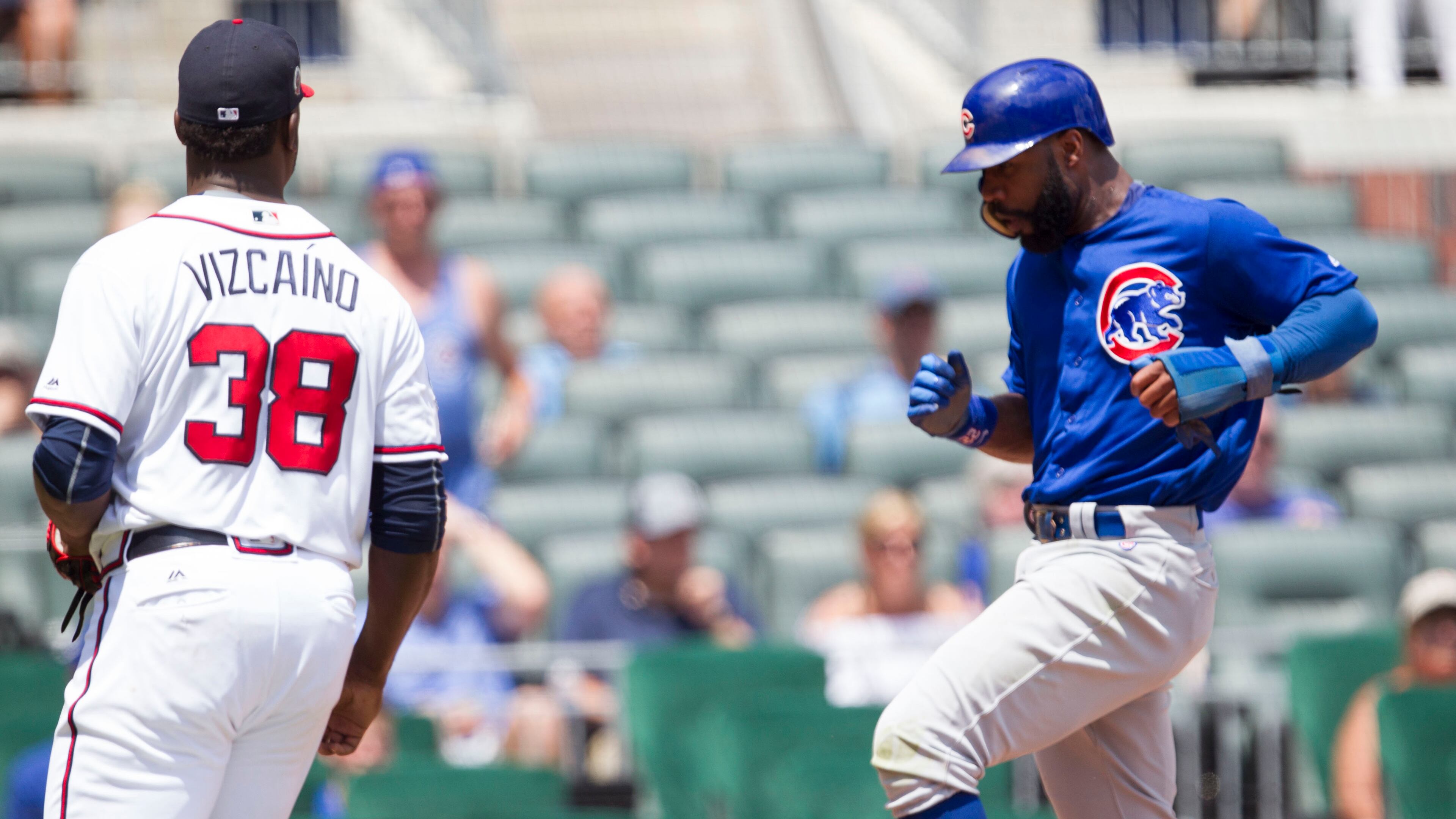 Former Braves Right Fielder, Jason Heyward runs the bases after Ramirez allows a hit. Chad Rhym/Chad.Rhym@ajc.com