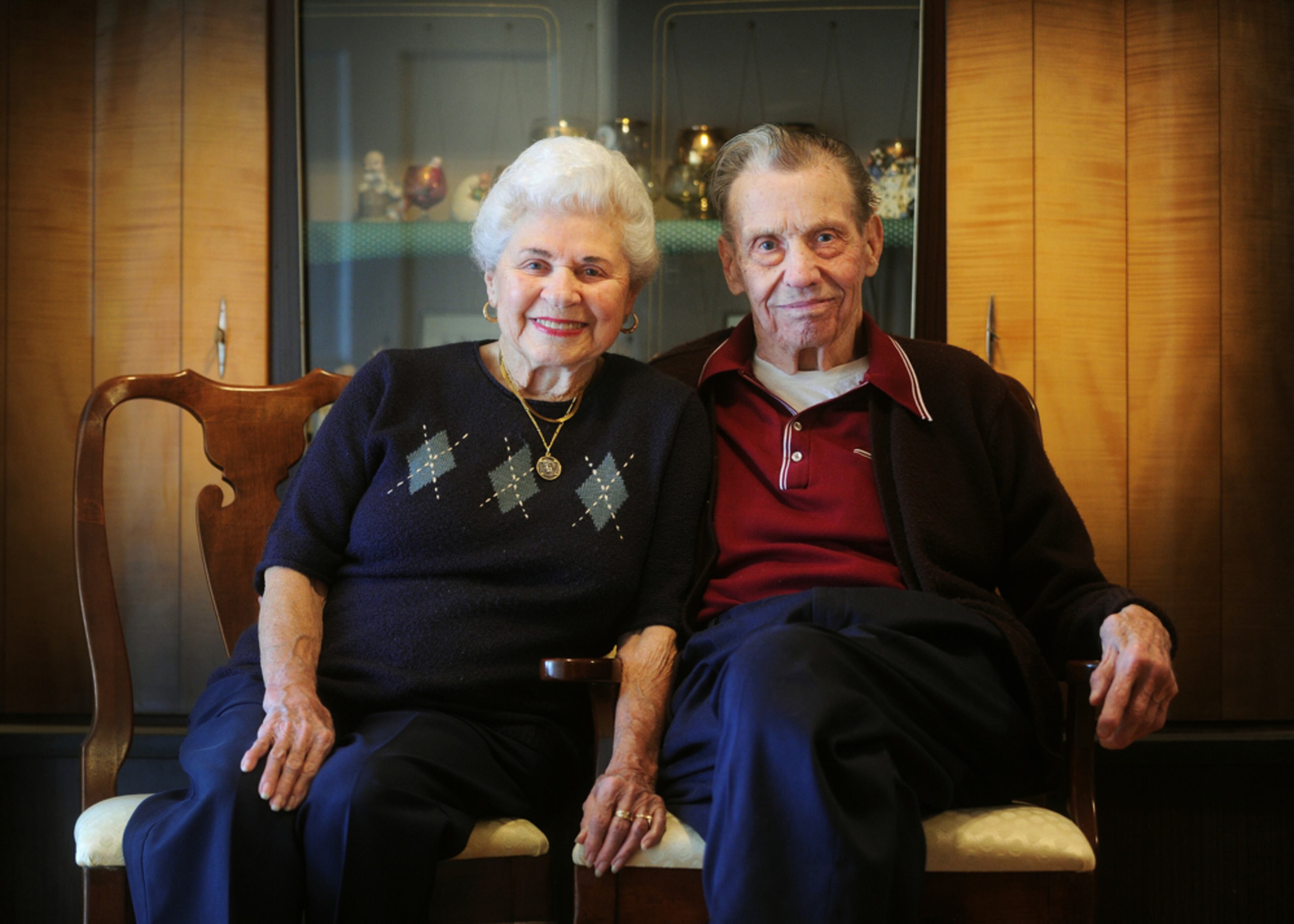LEDE Jan. 10, 2013 Riverdale -- Orval Kitsmiller (right) of Riverdale, US Army veteran of World War II and Korea, and his girlfriend and fellow veteran Martha Conway (left) of Roswell, who served in the Women's Army Corps, are heading to the National World War II Museum in New Orleans to tour its new exhibit, opening to the public on Sunday. Photographed at Kitsmiller's Riverdale home Thursday, Jan. 10, 2013. BITA HONARVAR / BHONARVAR@AJC.COM