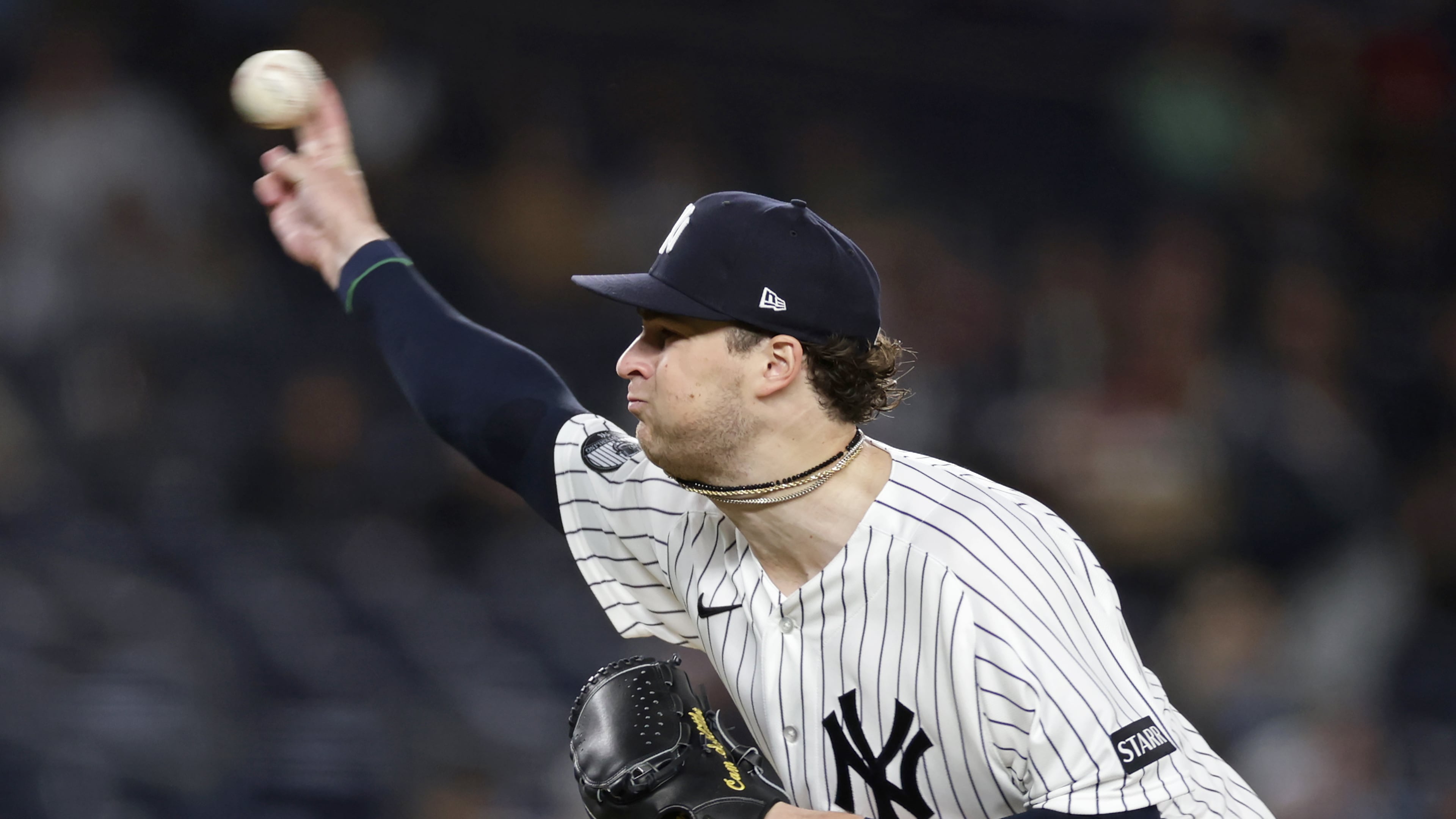 New York Yankees pitcher Cam Schlittler throws during the first inning of a baseball game against the Tampa Bay Rays, Thursday, Sept. 24, 2026, in New York. (AP Photo/Adam Hunger)
