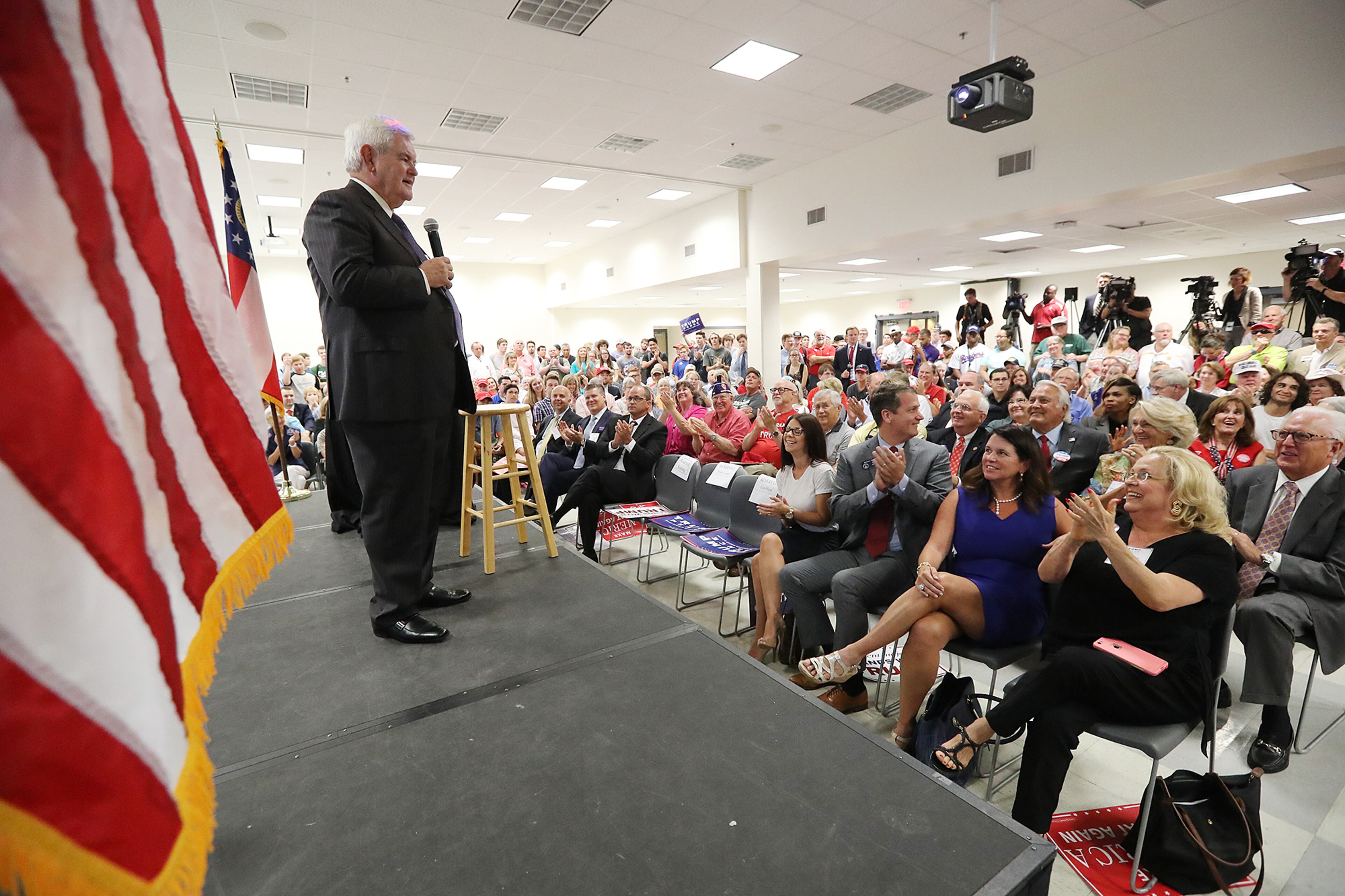Donald Trump surrogate and onetime Georgia lawmaker Newt Gingrich hosts a town hall is support of Trump at Kennesaw State University on Monday, Sept. 12, 2016, in Kennesaw. Curtis Compton /ccompton@ajc.com