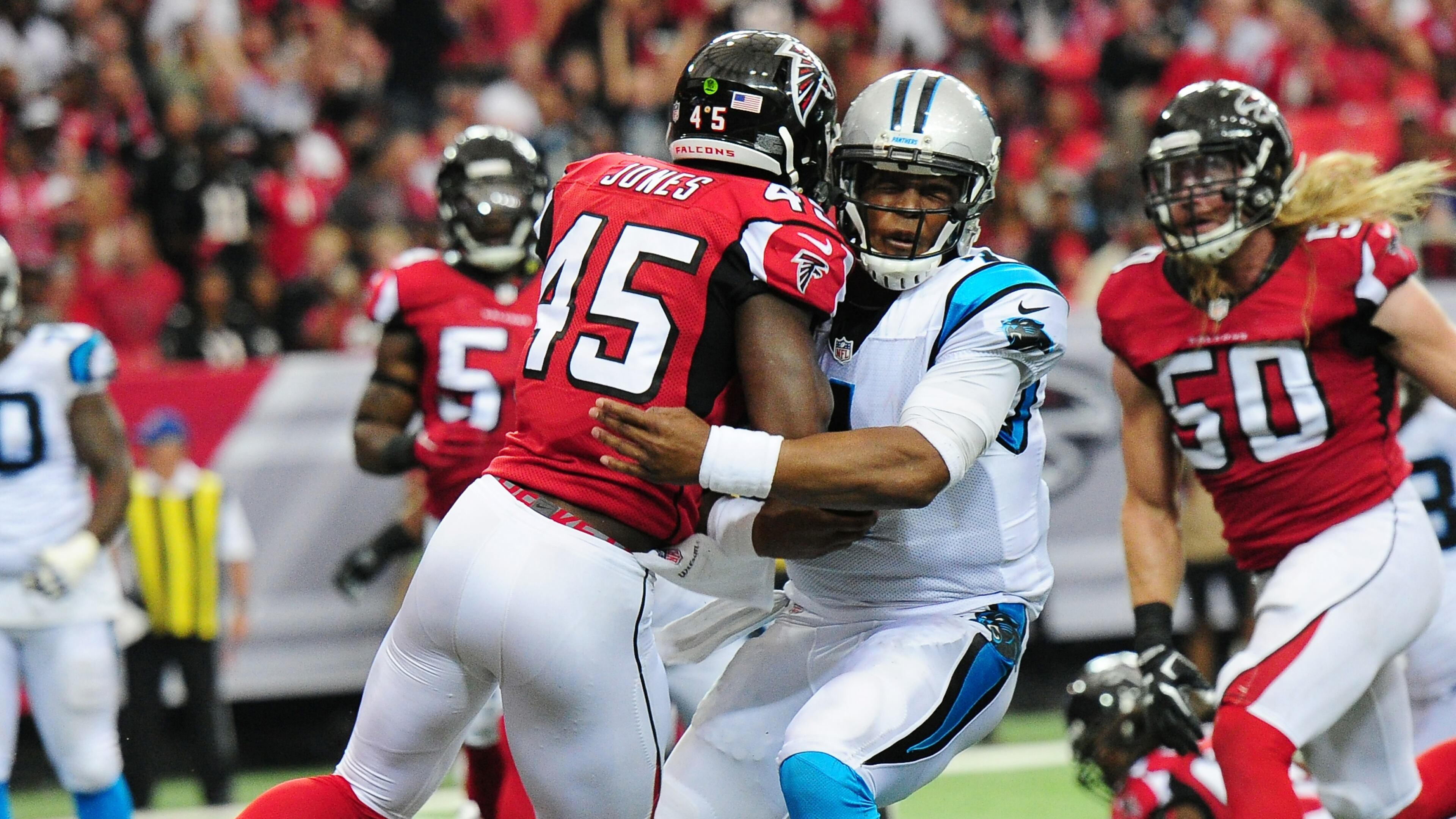 Game 16 -- Panthers at Falcons, Dec. 31: Last year's Panthers-Falcons game in Atlanta featured Deion Jones' hit on Cam Newton that resulted in a concussion for the metro Atlanta native.