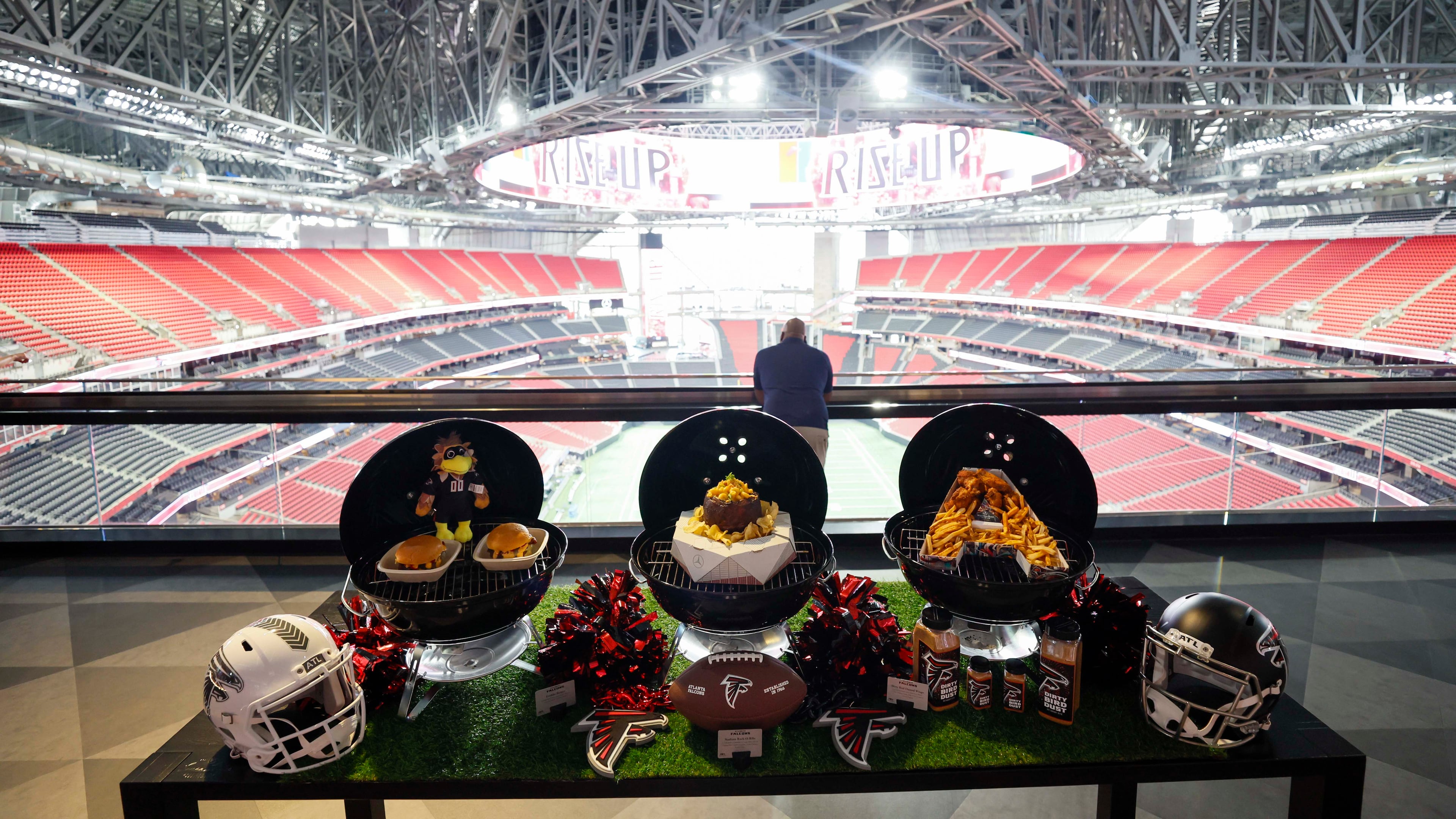 Multiple food options will be available for the upcoming Falcons games, like the Dirty Bird Dusted Wings, Freddie Burgers and, for a limited time, the Stadium Rack-O-Ribs. (Miguel Martinez/AJC)