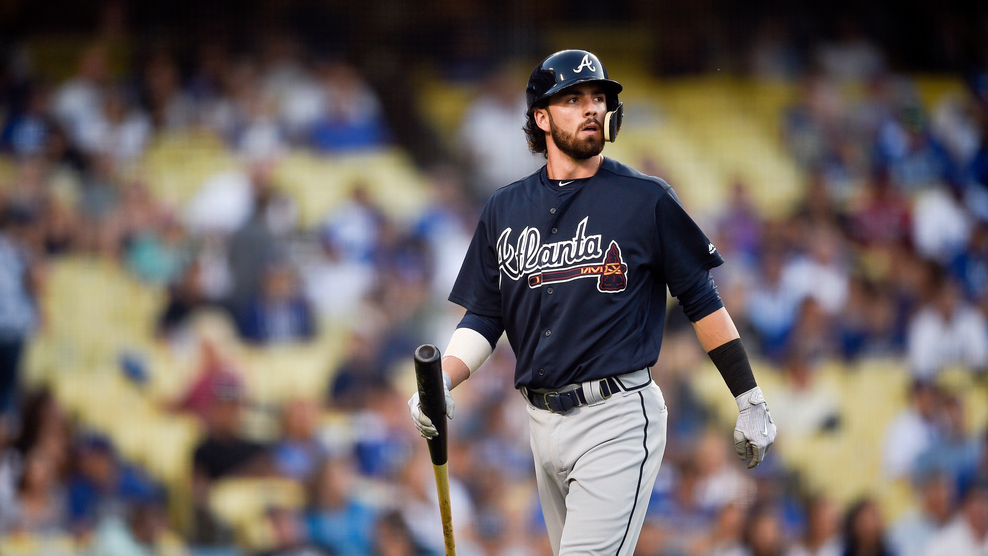 Atlanta Braves' Dansby Swanson in action during the second inning of a baseball game against the Los Angeles Dodgers in Los Angeles, Friday, July 21, 2017. (AP Photo/Kelvin Kuo)