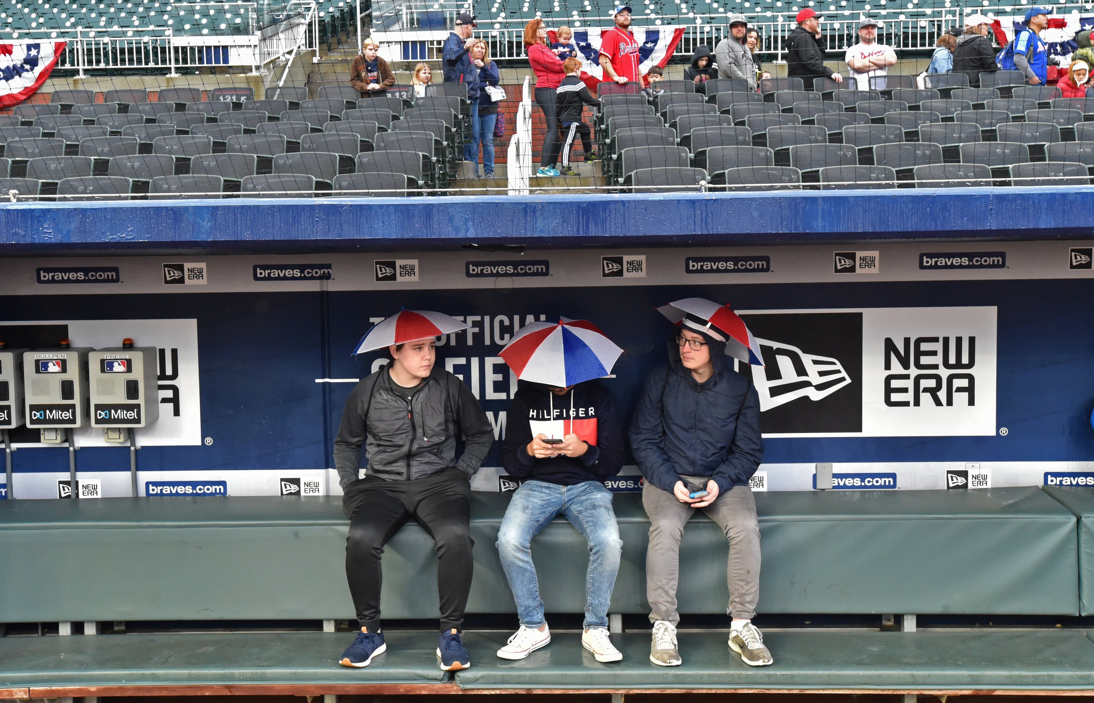 January 19, 2019 Atlanta - Fans found a shelter in rain during Atlanta Braves 2019 Chop Fest at SunTrust Park on Saturday, January 19, 2019. The Bravesâ annual Chop Fest fan event was hold Saturday at SunTrust Park and The Battery Atlanta. Activities include baseball clinics, autograph sessions, photo opportunities with players, interactive attractions, live entertainment and Q&A sessions. HYOSUB SHIN / HSHIN@AJC.COM