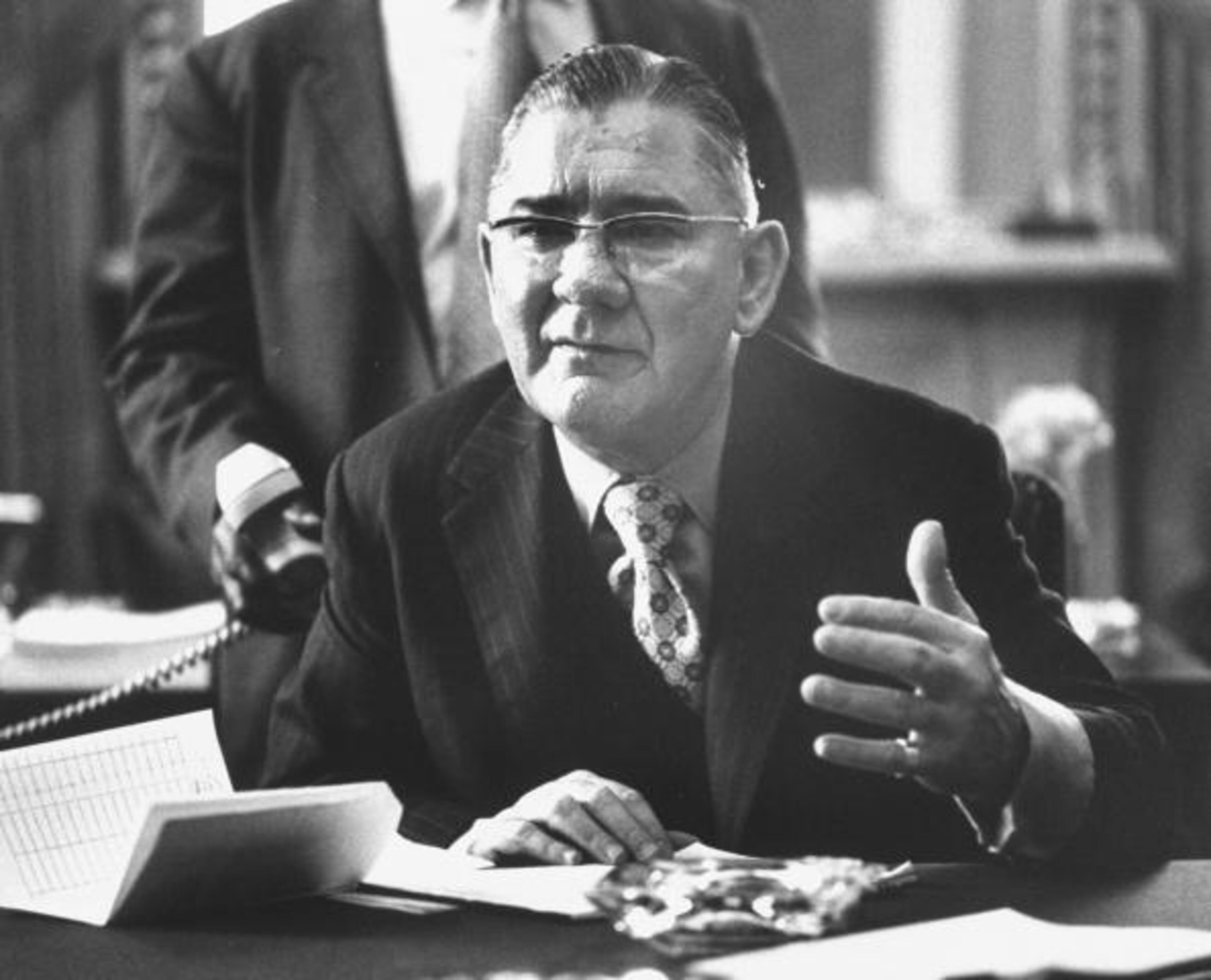 UNITED STATES - JANUARY 01: Congressman Wilbur Mills. (Photo by Dick Swanson/Time & Life Pictures/Getty Images) On Oct. 7, 1974, Congressman Wilbur Mills' car was stopped by police in West Potomac Park near the Jefferson Memorial. Mills was intoxicated and in the back seat of the car with an Argentine stripper named Fanne Foxe. When the police approached, Foxe fled the car. Mills checked into an alcohol treatment center and was reelected to Congress in November 1974. However one month later, Mills was seen drunk onstage with Fanne Foxe. Following the incident, Mills resigned as chairman of the Ways and Means Committee and did not seek reelection in 1976.