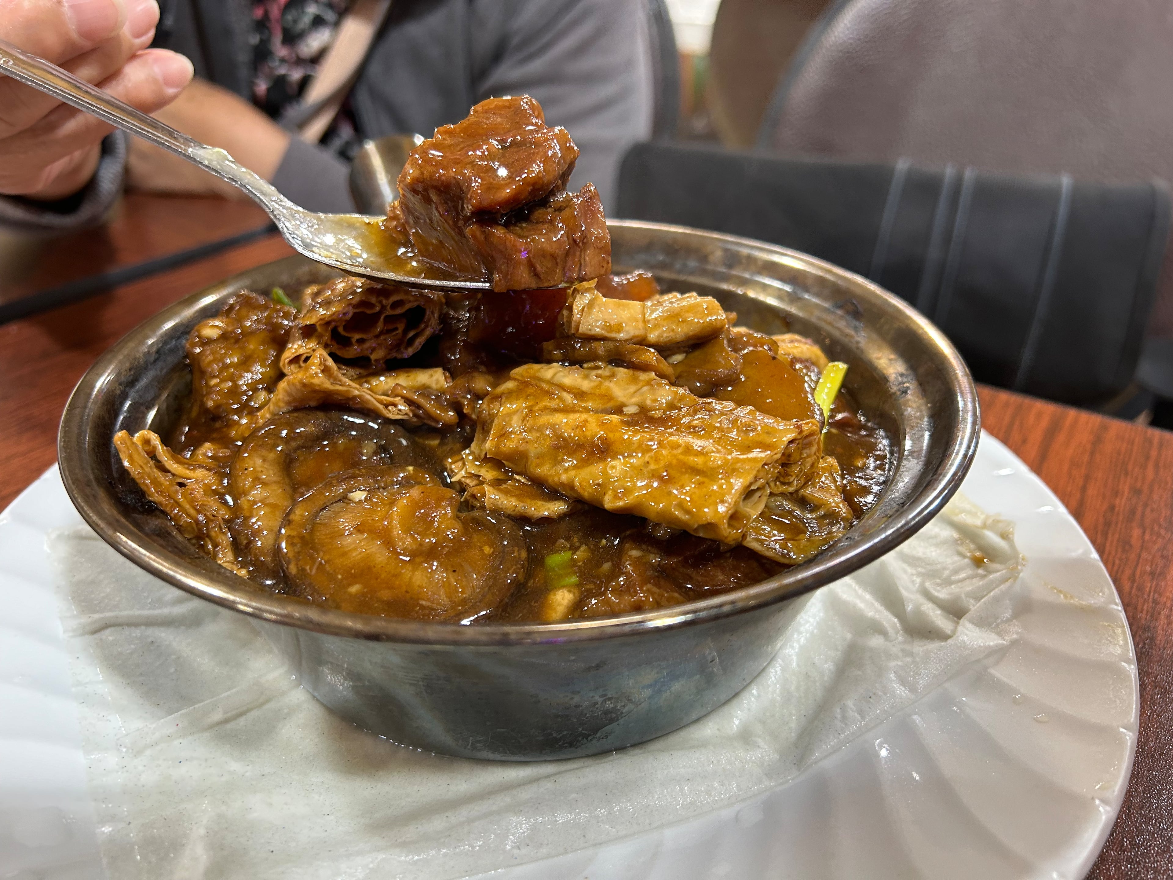 Beef brisket and tendon stew at Red Lantern Chinese Cuisine inside the City Farmers Market in Duluth. (Candy Hom for the AJC)