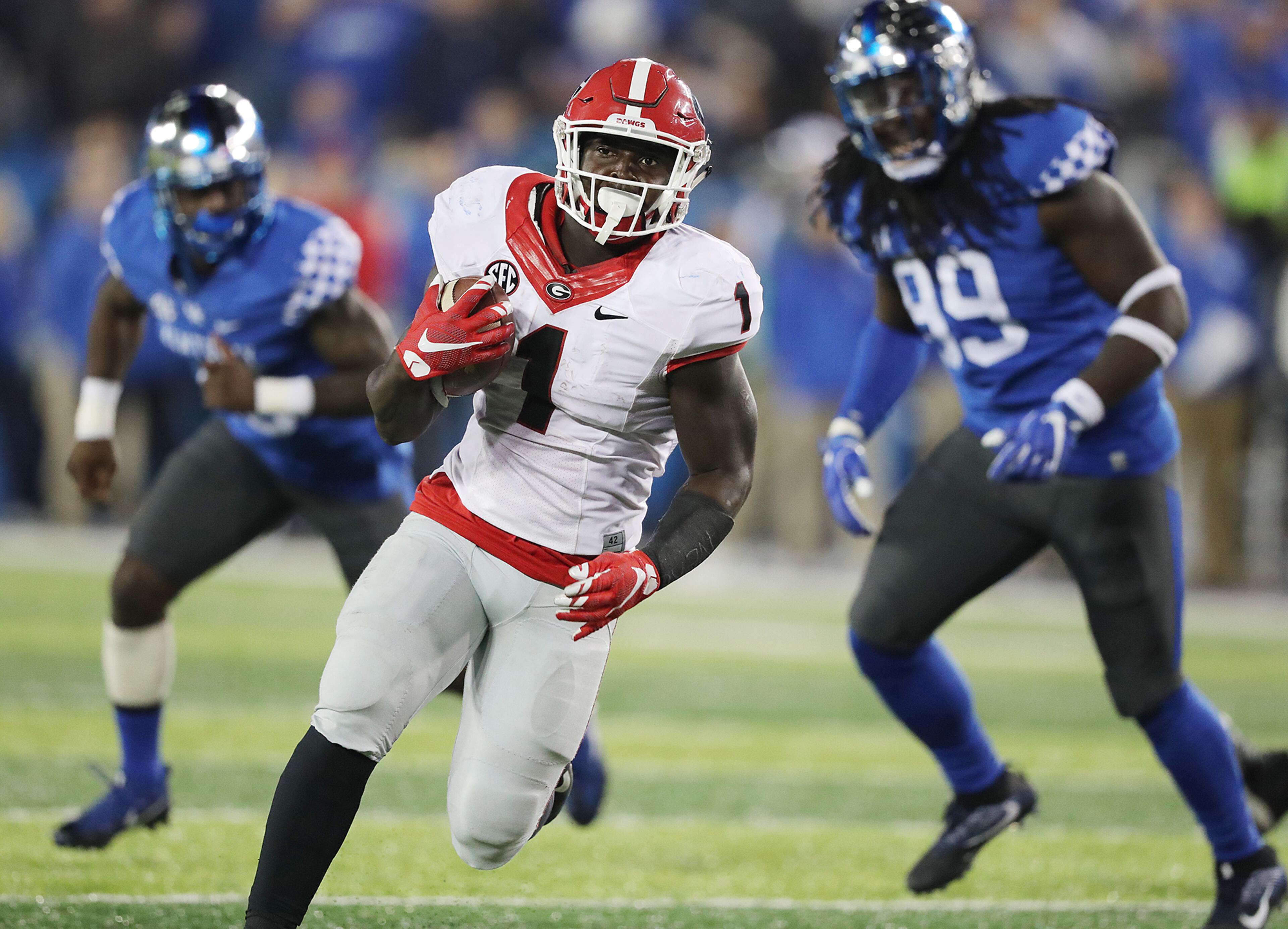 November 5, 2016, LEXINGTON: Georgia tailback Sony Michel breaks away for a long gain against Kentucky during the second half in an NCAA college football game on Saturday, Nov. 5, 2016, in Lexington. Curtis Compton /ccompton@ajc.com