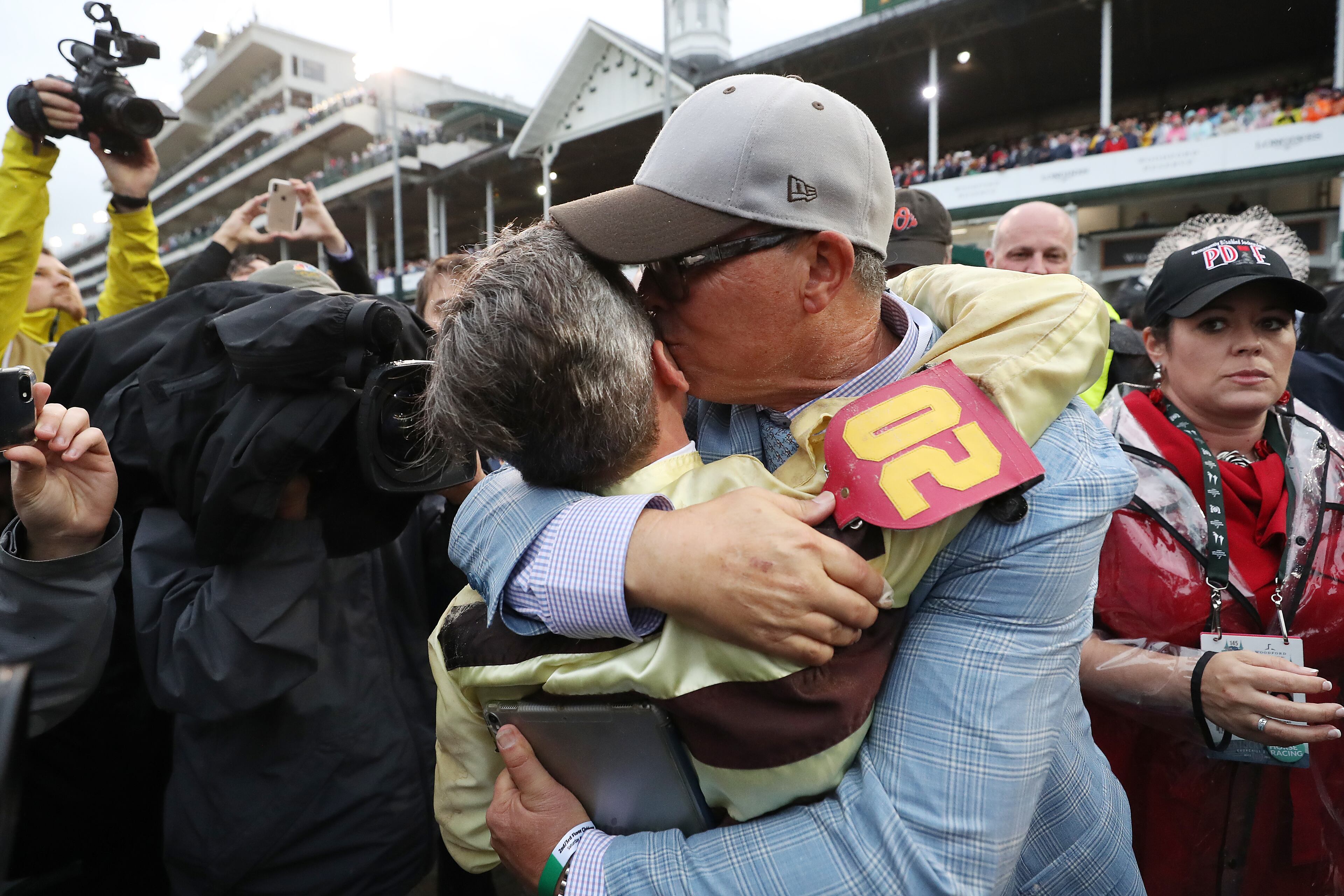 Jockey Flavien Prat celebrates with the connections of Country House #20 after winning the 145th running of the Kentucky Derby at Churchill Downs on May 04, 2019 in Louisville, Kentucky. (Photo by Rob Carr/Getty Images)