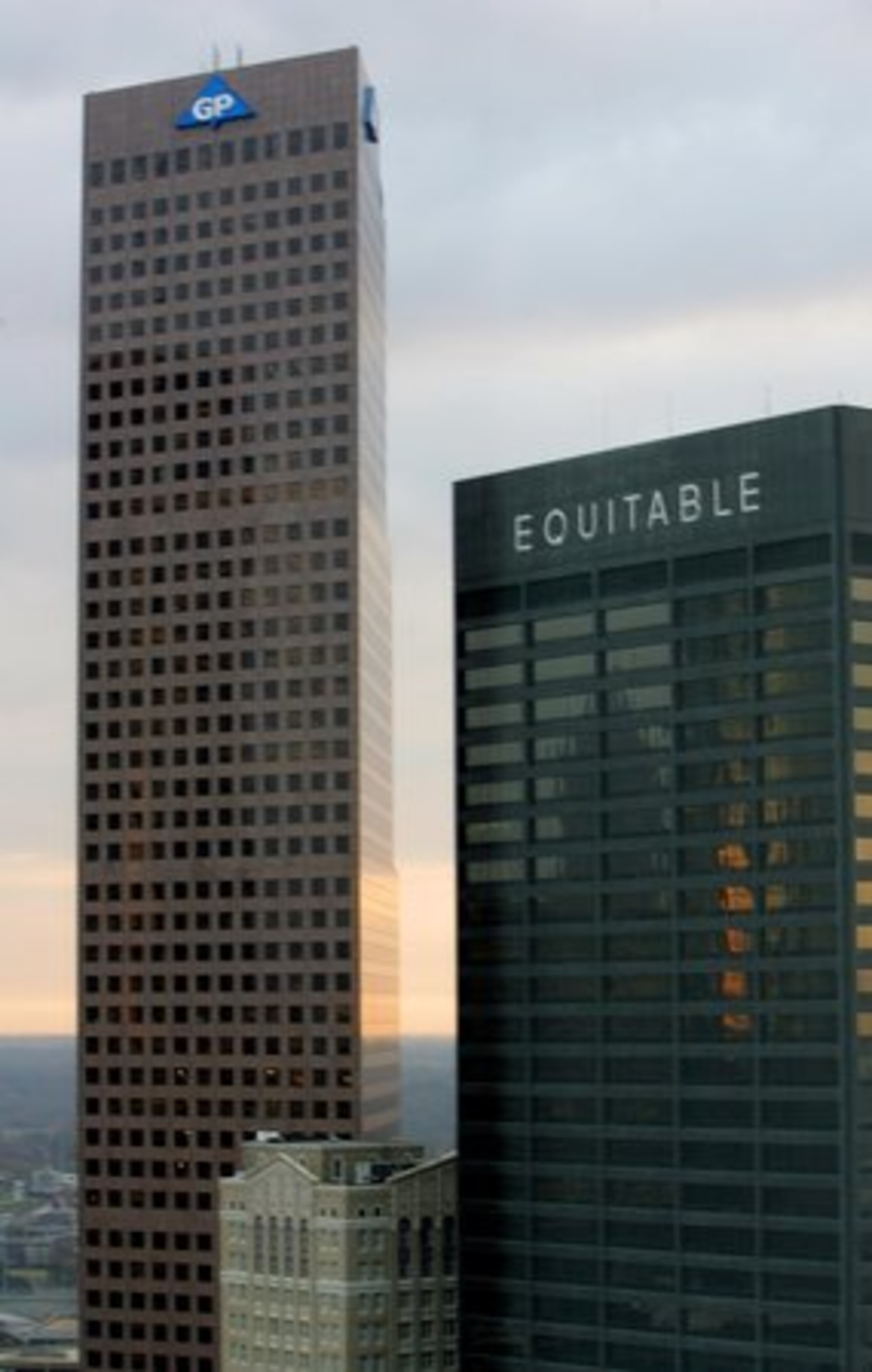 The Equitable Building, seen alongside the Georgia Pacific Building in this 2005 photo, was Atlanta's first skyscraper. It still ranks as the 21st tallest building in Atlanta.