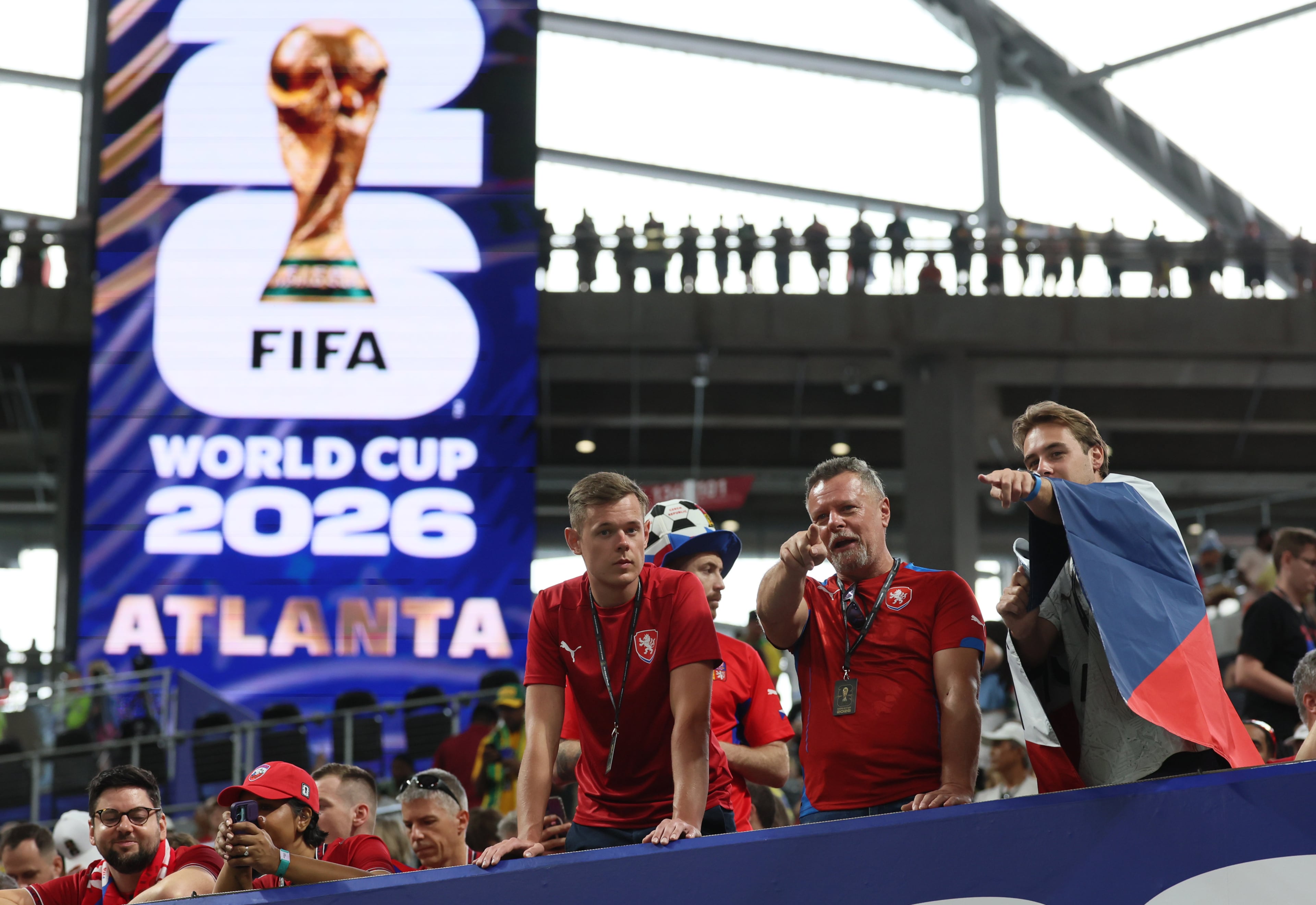 Czechia fans get ready for the Czechia vs. South Africa World Cup match at Atlanta Stadium on Thursday, June 18, 2026. (Jason Getz/AJC)