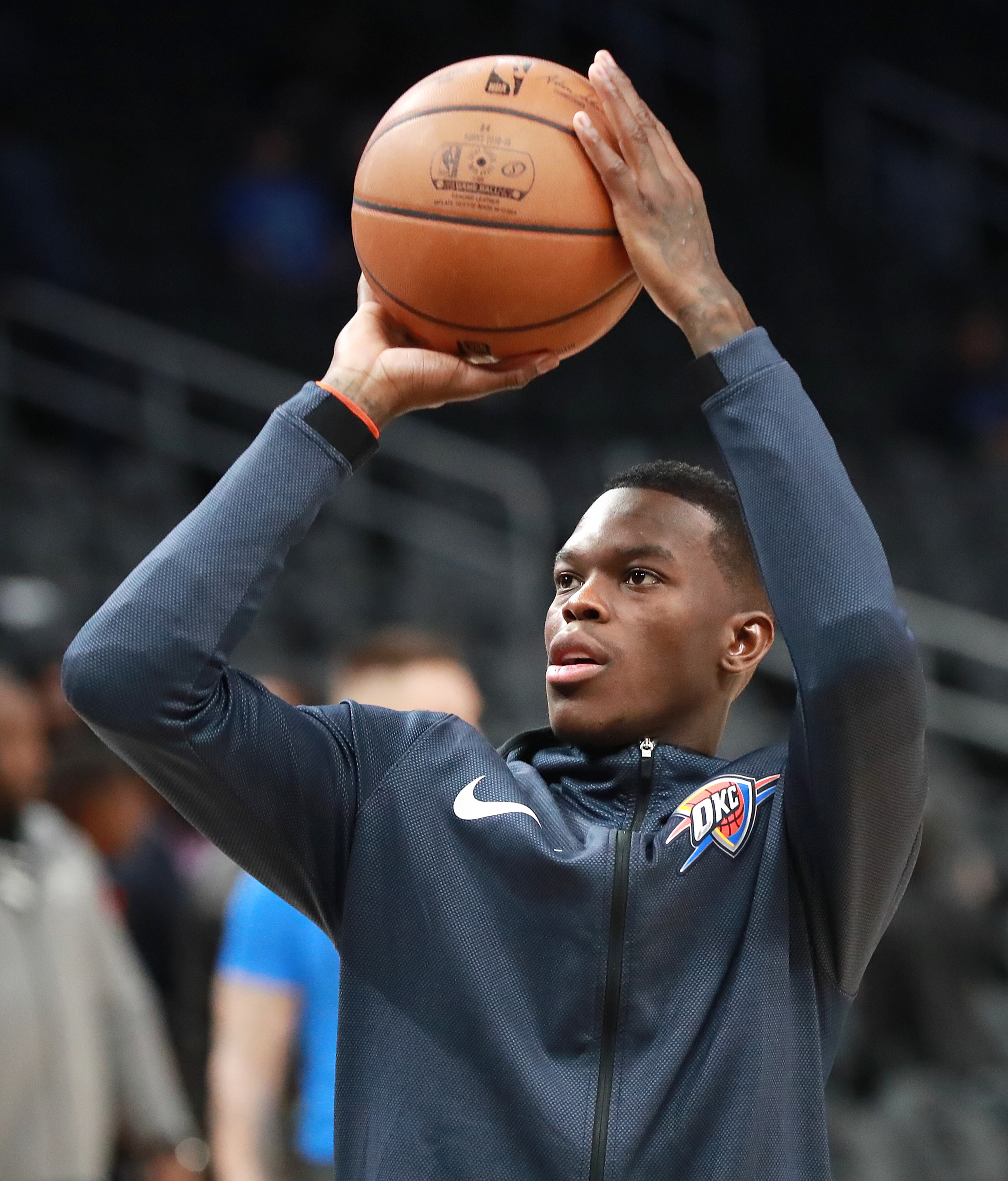 Jan. 15, 2019 Atlanta: Former Atlanta Hawks guard Dennis Schroder returns for the first time with the Oklahoma City Thunder preparing to play in a NBA basketball game on Tuesday, Jan. 15, 2019, at State Farm Arena in Atlanta. Curtis Compton/ccompton@ajc.com