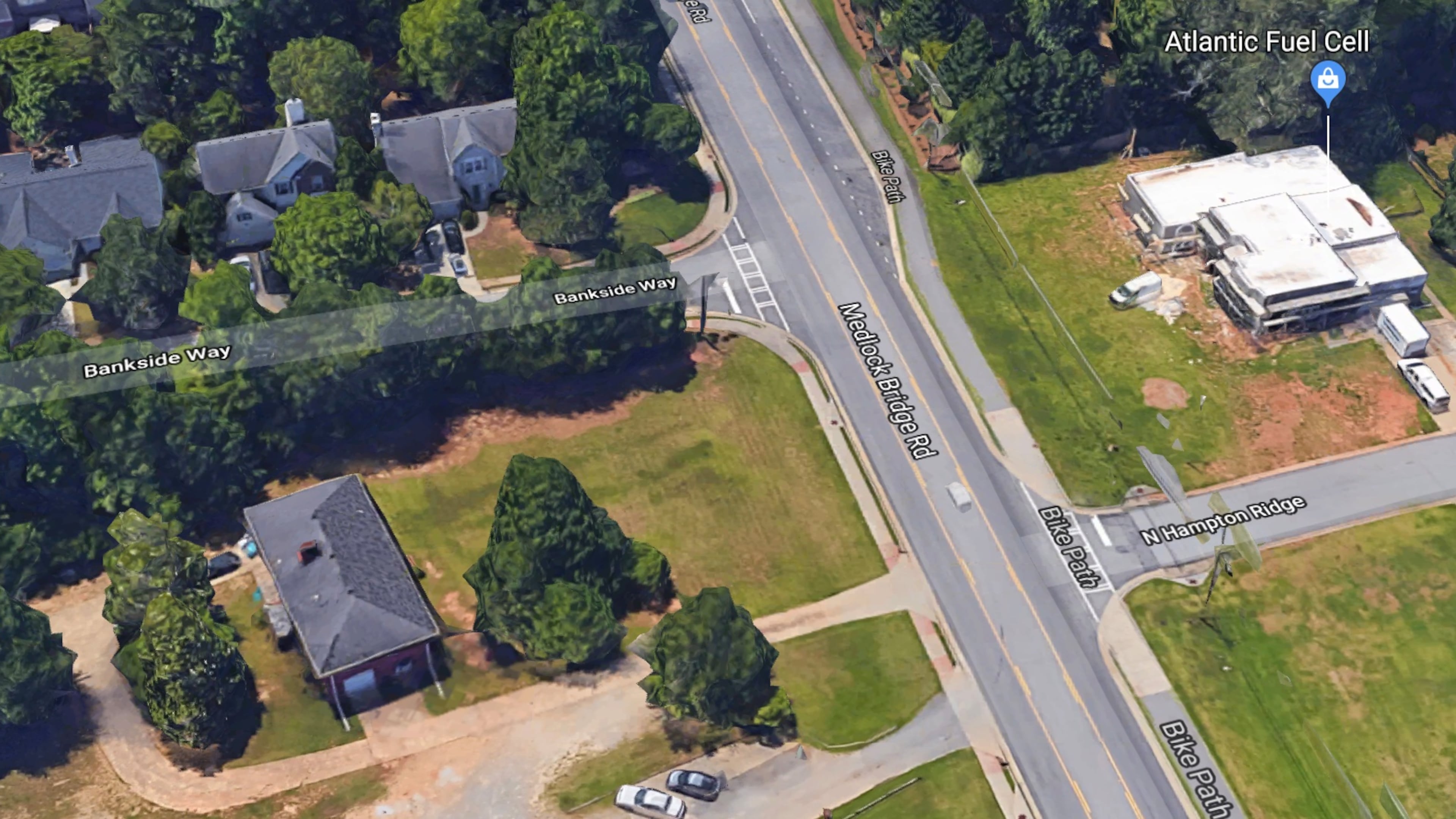 Construction has begun on a two-story townhome development near the intersection of Medlock Bridge Road and Bankside Way in Peachtree Corners. Google Maps