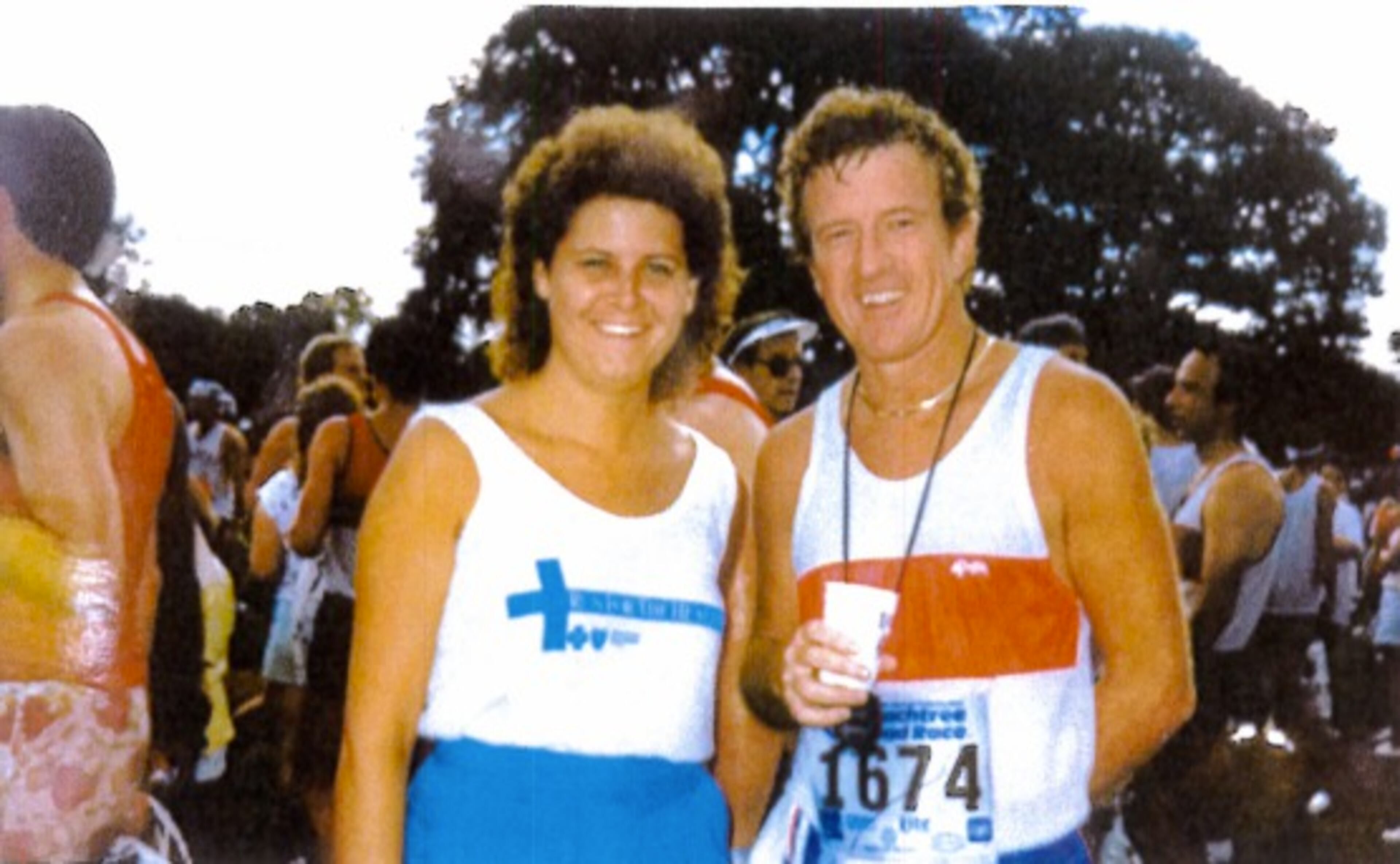 Jack Moore of McDonough stands with wife, Kay, after completing The Atlanta Journal-Constituition Peachtree Road Race in 1987. Moore ran in the first-ever Peachtree Road Race, in 1970. (Contributed by Jack Moore)