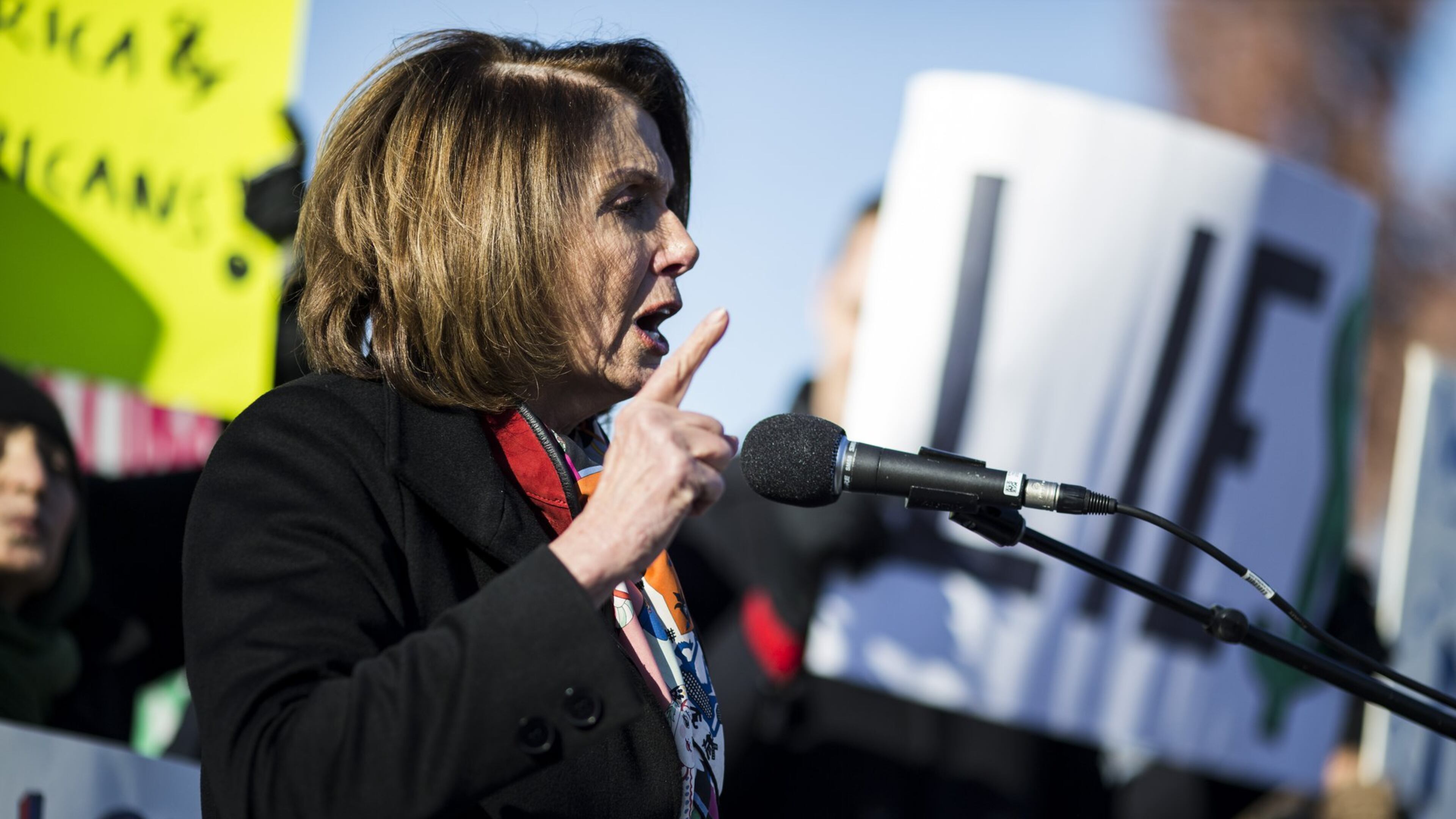 House Minority Leader Nancy Pelosi speaks during a rally against the Republican tax plan on Dec. 13, 2017 in Washington, DC. (Photo by Zach Gibson/Getty Images)