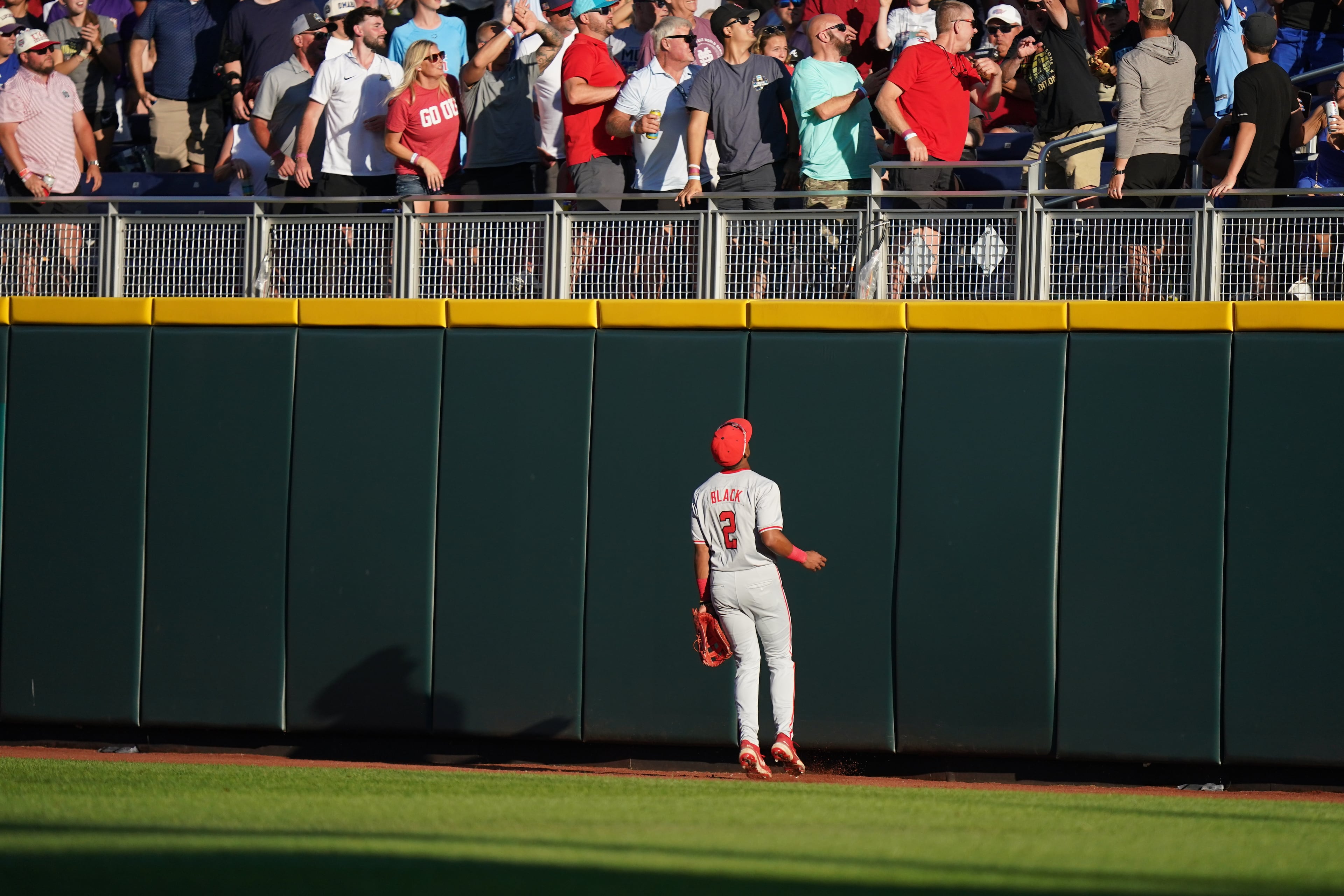 Georgia infielder Ryan Black watches the ball go over the fence for a home run during a College World Series game against Oklahoma on Monday, June 15, 2026, in Omaha, Neb. (Vera Nieuwenhuis/AP)
