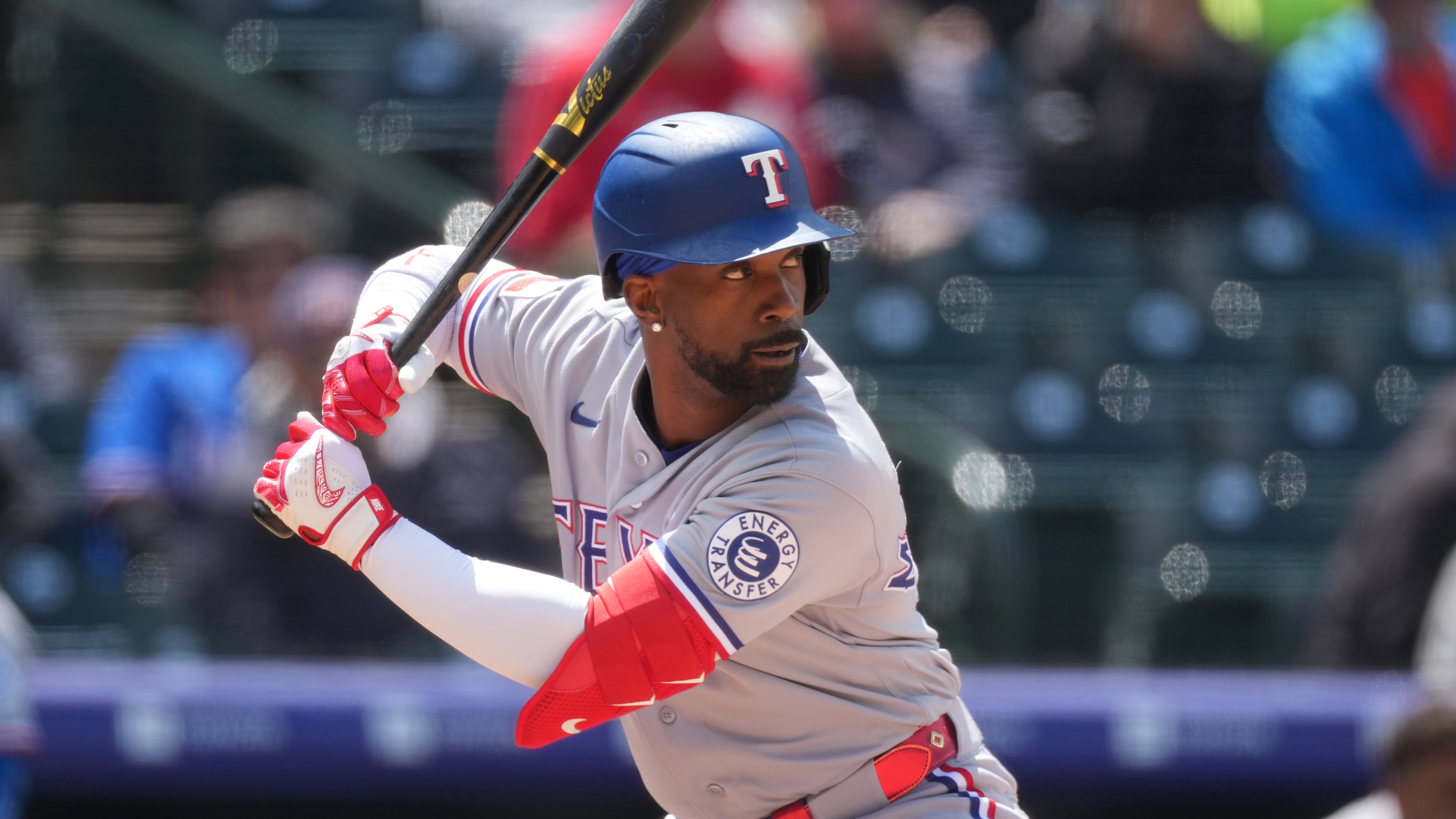FILE - Texas Rangers designated hitter Andrew McCutchen (4) in the fith inning of a baseball game May 20, 2026, in Denver. (AP Photo/David Zalubowski, File)