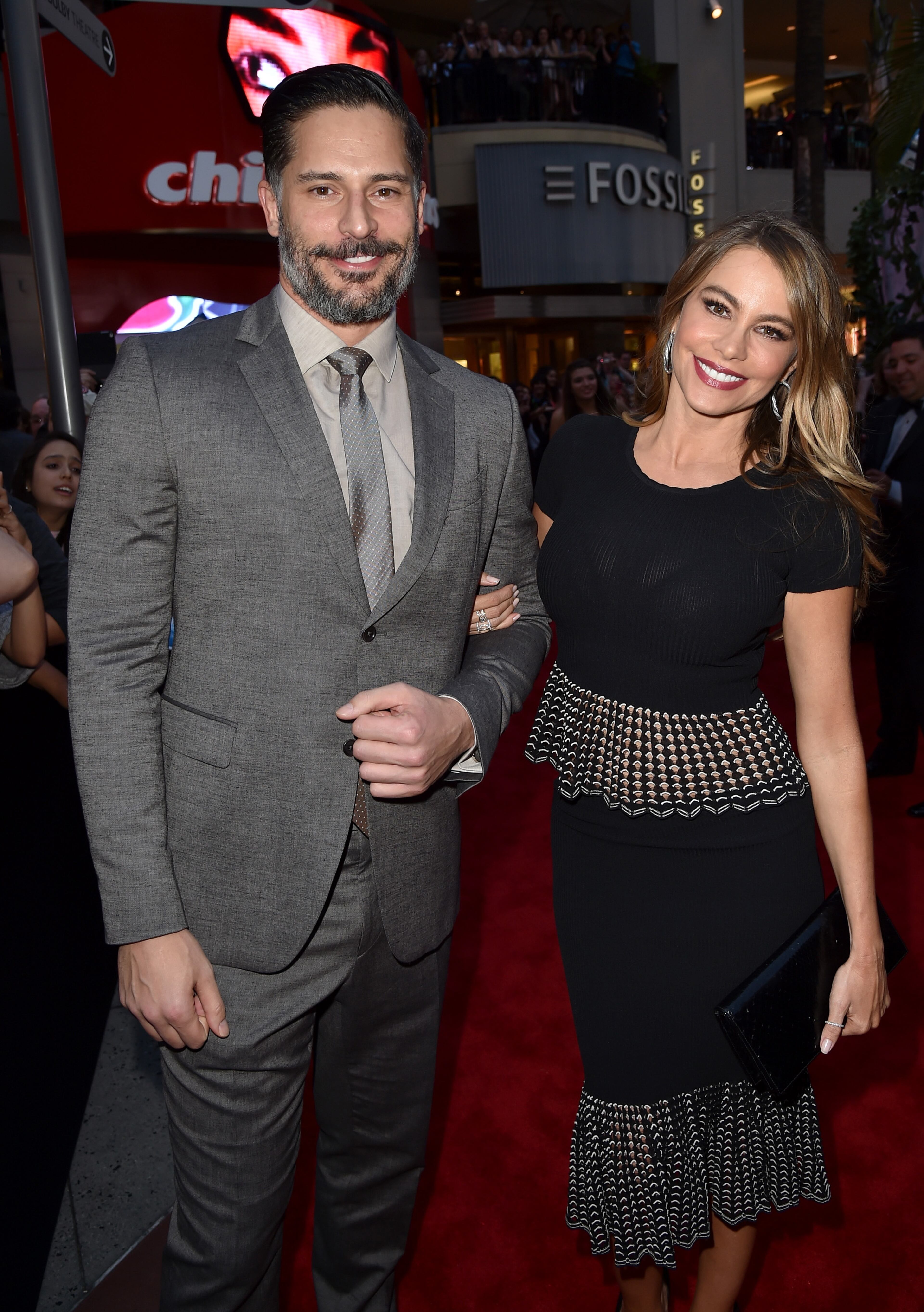 HOLLYWOOD, CA - JUNE 09: Actors Sofia Vergara (R) and Joe Manganiello attend the Universal Pictures' "Jurassic World" premiere at the Dolby Theatre on June 9, 2015 in Hollywood, California. (Photo by Kevin Winter/Getty Images)