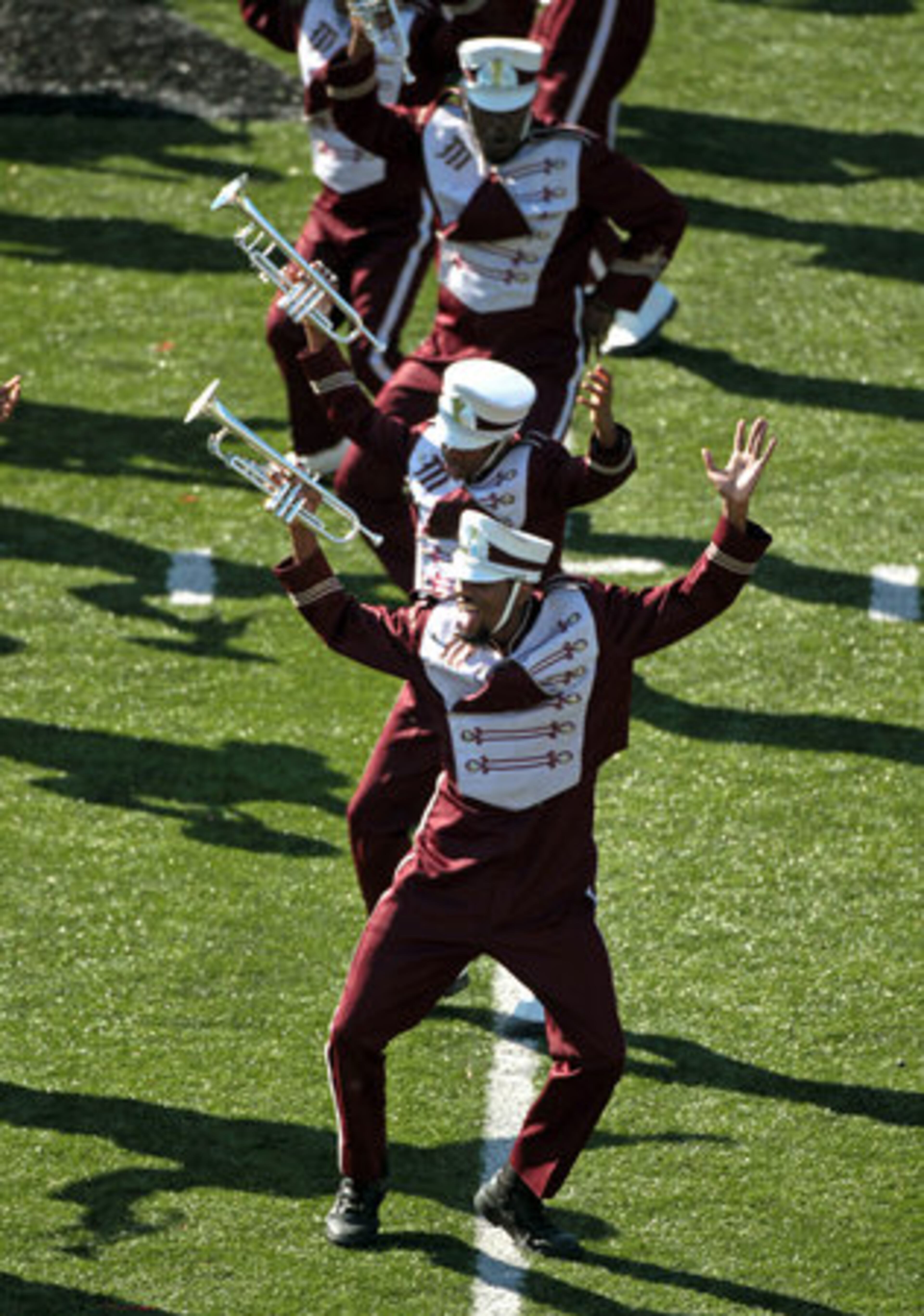 Morehouse marching band members enjoy themselves during their halftime performance at Clark Atlanta University Saturday afternoon in Atlanta, Ga., Oct. 30, 2010.