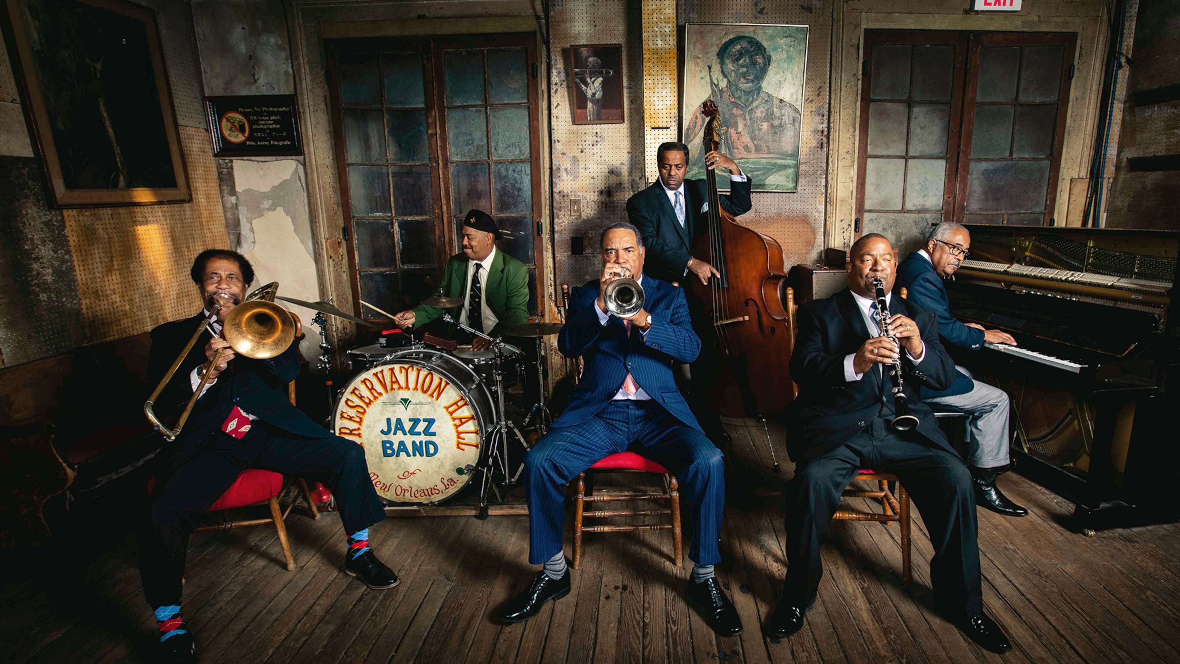 Wendell Brunious (center) plays at Preservation Hall in New Orleans. He notes there are talented musicians in many cities but "they don’t have the feeling we have." (Courtesy of Preservation Hall)