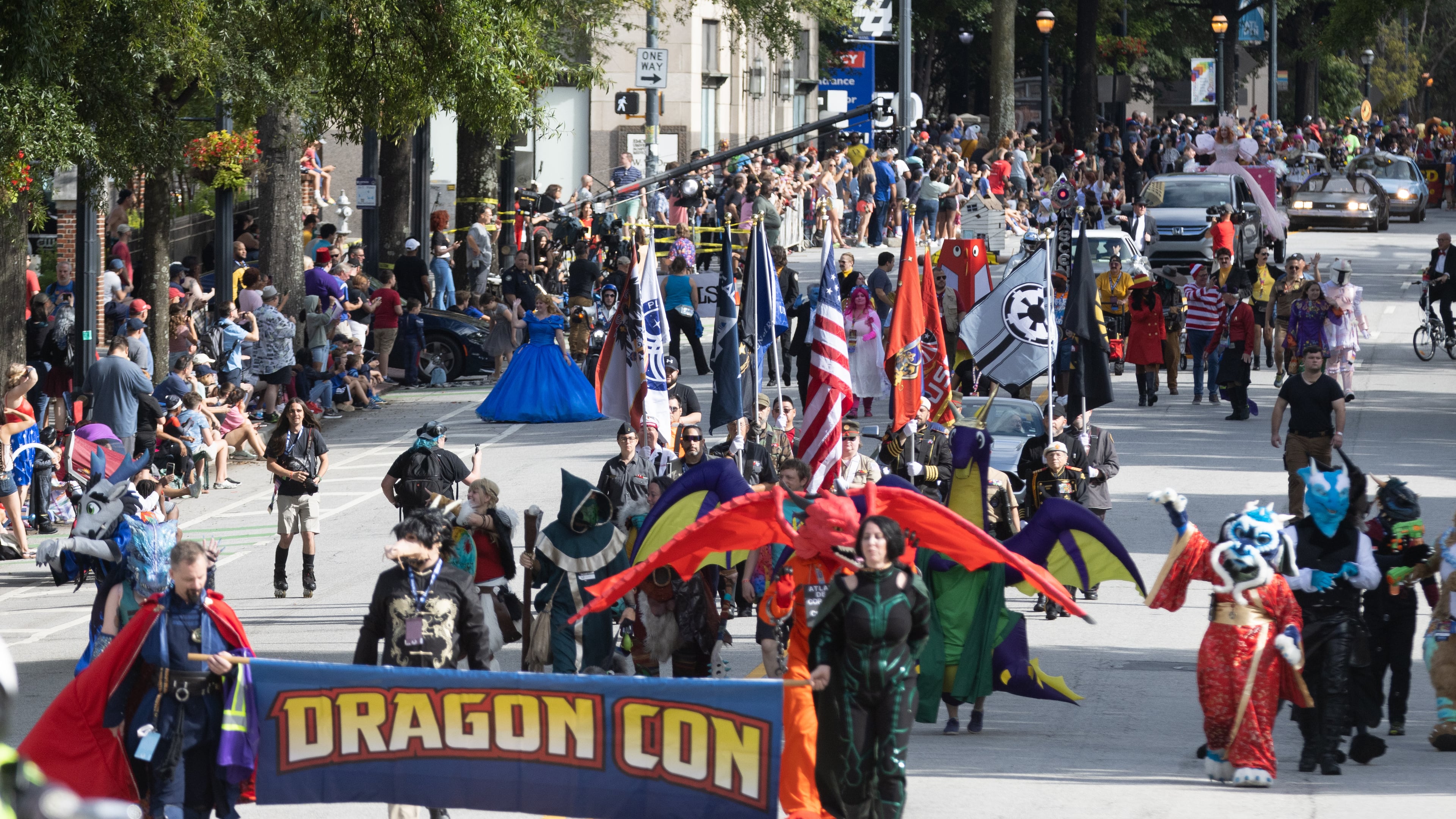 The Dragon Con Parade, pictured here in 2022, marches up Peachtree Street this year beginning at 10 a.m. Saturday, Sept. 2. Steve Schaefer/steve.schaefer@ajc.com)