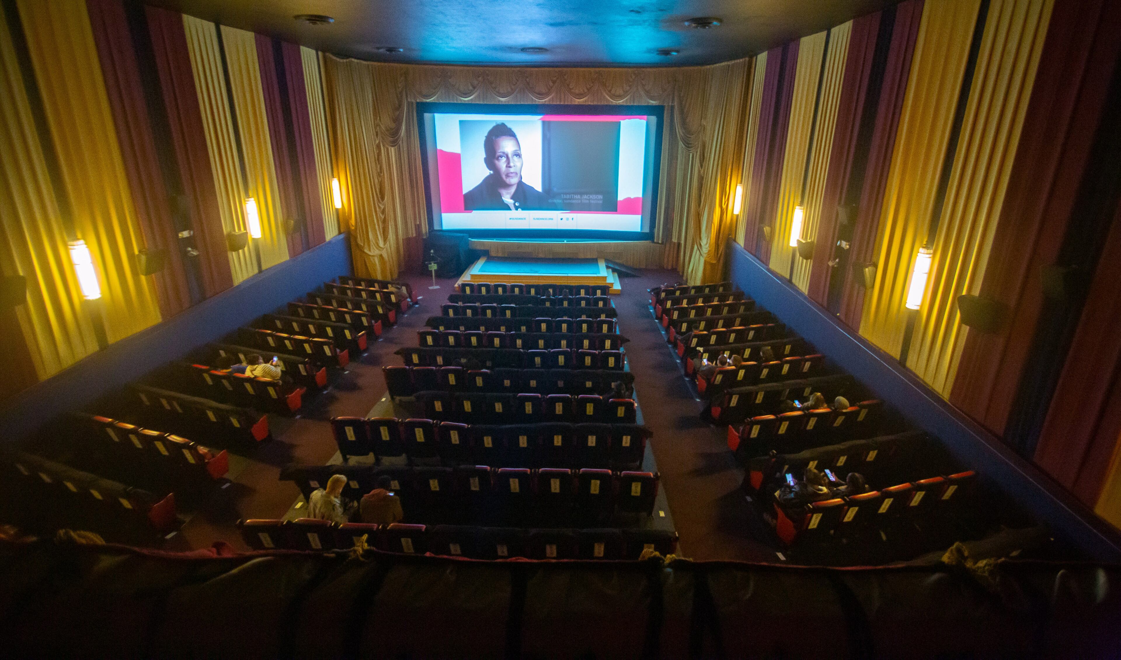 People find their seats before the start of the satellite screening of the Sundance Film Festival at the the Plaza Theatre on Saturday, January 30, 2021. The Plaza Theatre, Plaza Drive-In and Dad’s Garage Drive-In are among Atlanta theaters that are participating in this year's seven-day digital partnership with the Sundance Institute. (Photo: Steve Schaefer for The Atlanta Journal-Constitution)