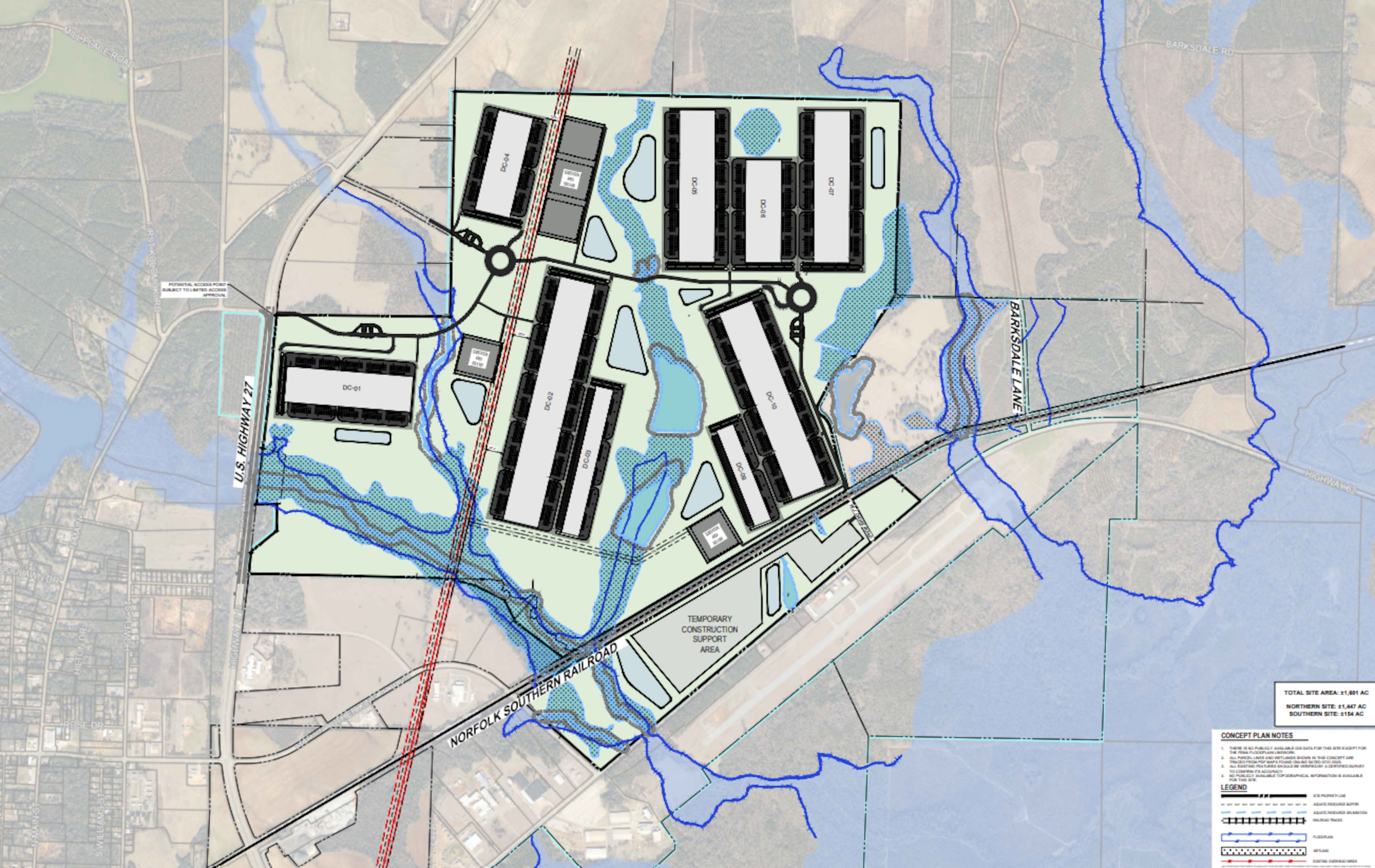 This is site map shows the potential QTS data center campus in Blakely. (Courtesy of city of Blakely)