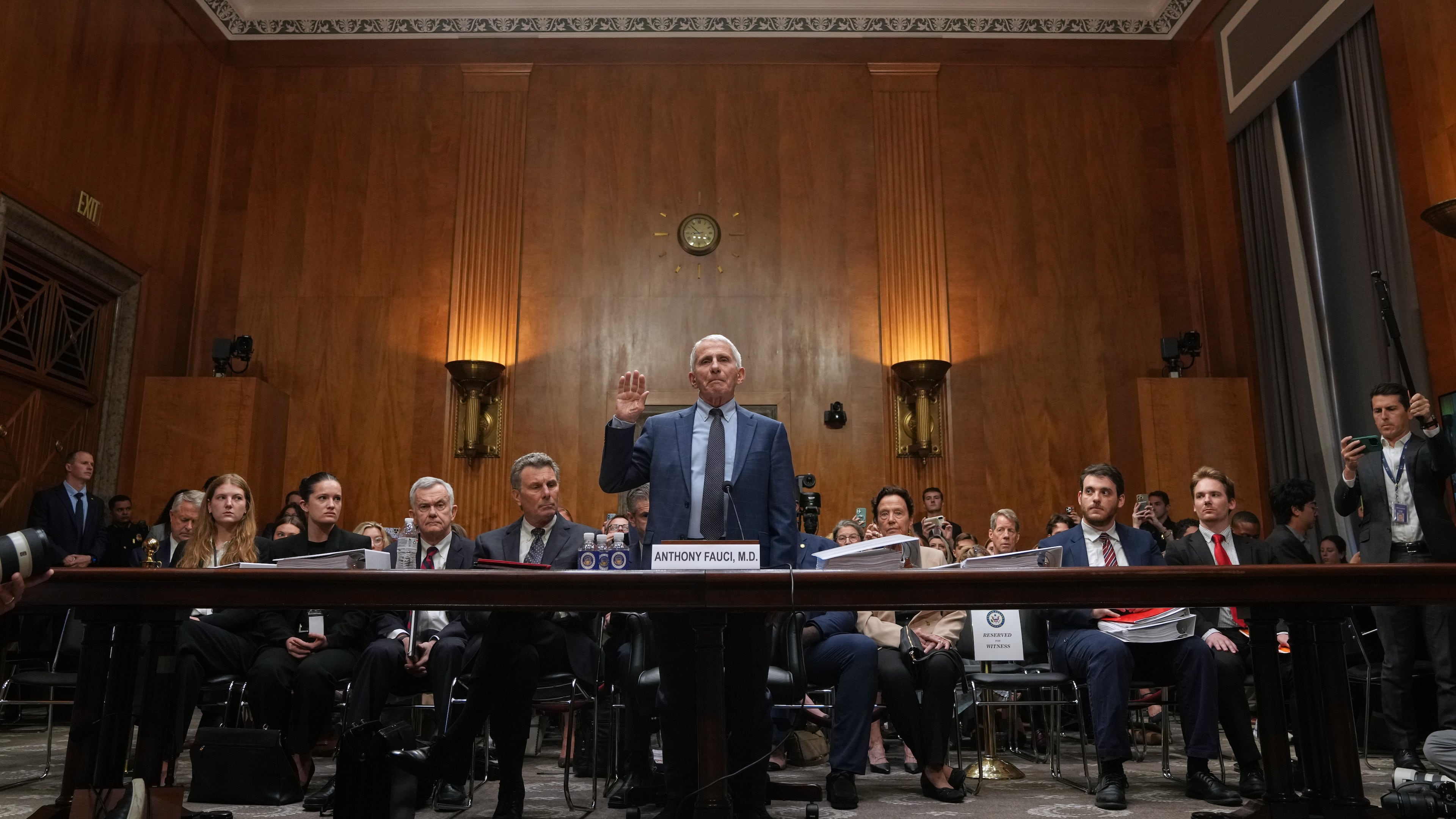 Dr. Anthony Fauci is sworn in before the Senate Homeland Security and Governmental Affairs Committee at the Capitol, Wednesday, July 29, 2026, in Washington. (AP Photo/Allison Robbert)