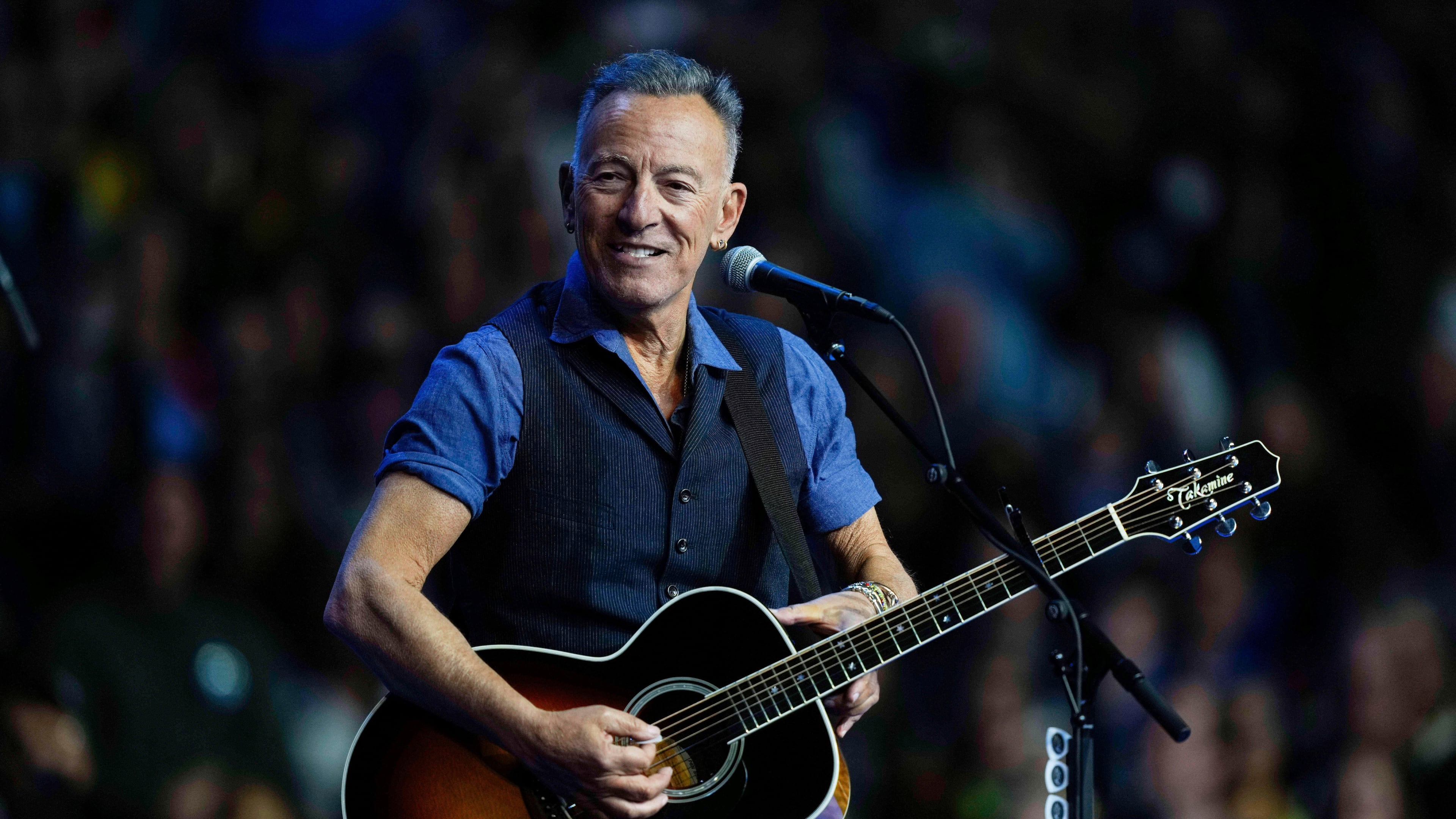 FILE - Bruce Springsteen performs at a campaign rally supporting Democratic presidential nominee Vice President Kamala Harris, Oct. 28, 2024, in Philadelphia. (AP Photo/Matt Rourke, File)