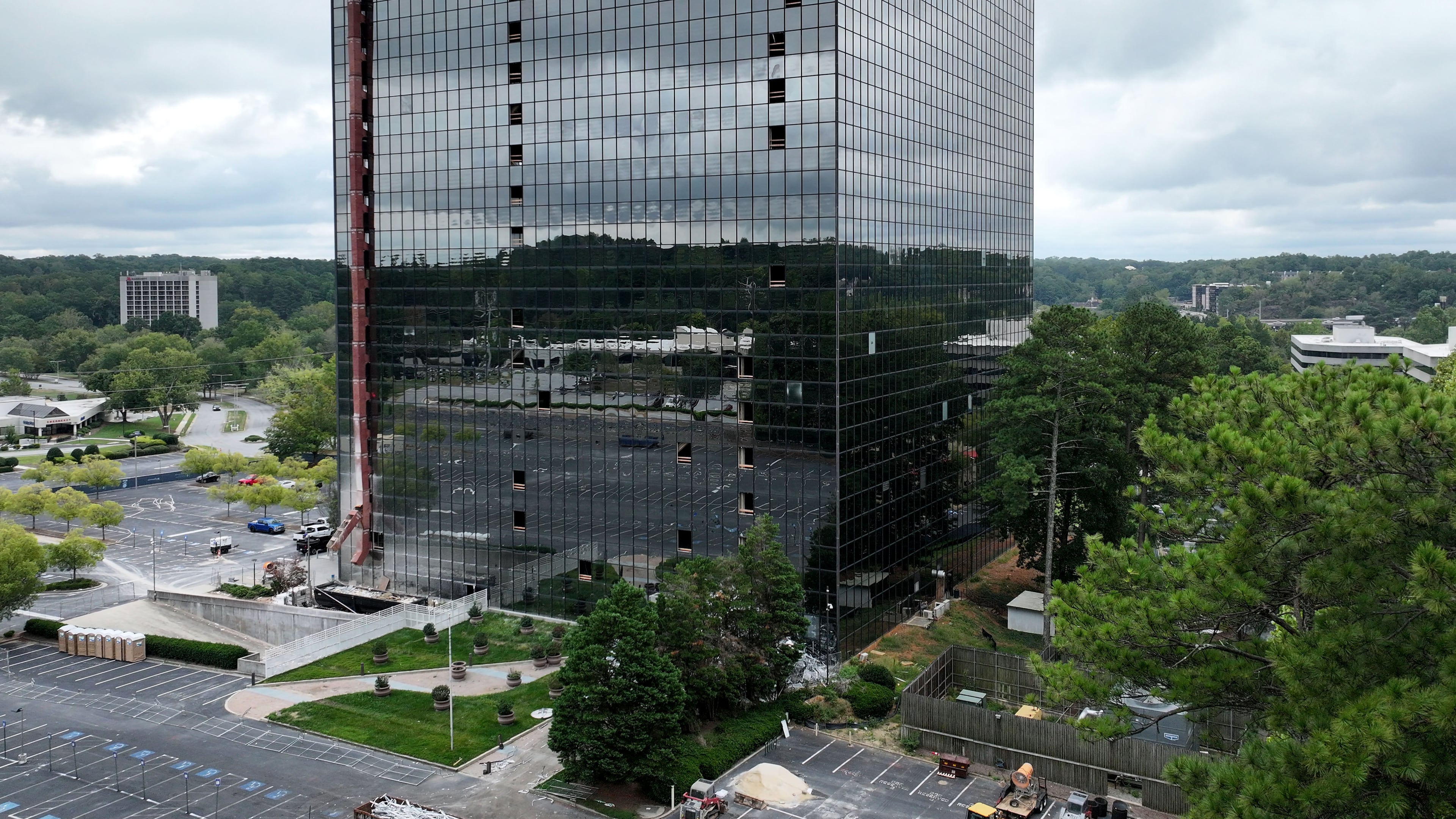 An office tower at 1800 Century Blvd. is shown on Wednesday, Sept. 23, 2026, before demolition crews imploded the building a month later. (Hyosub Shin/AJC)